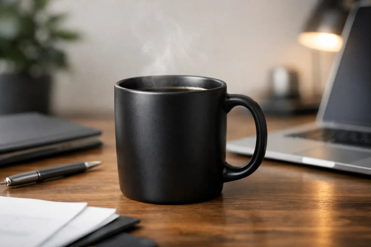 Schwarze Tasse mit Spruch, die wirklich passt