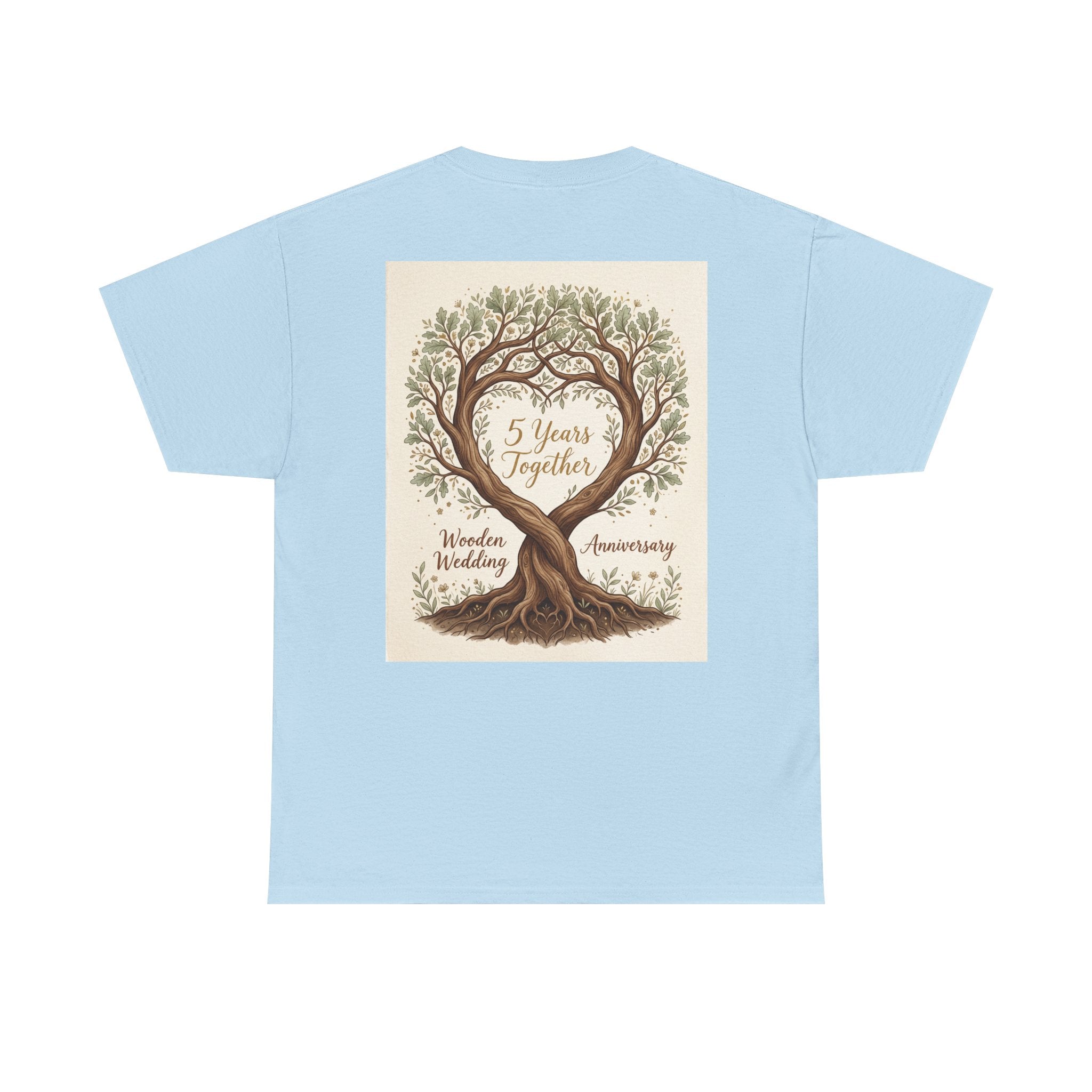 Wooden Wedding Anniversary Tee — "5 Years Together" Tree Heart Design