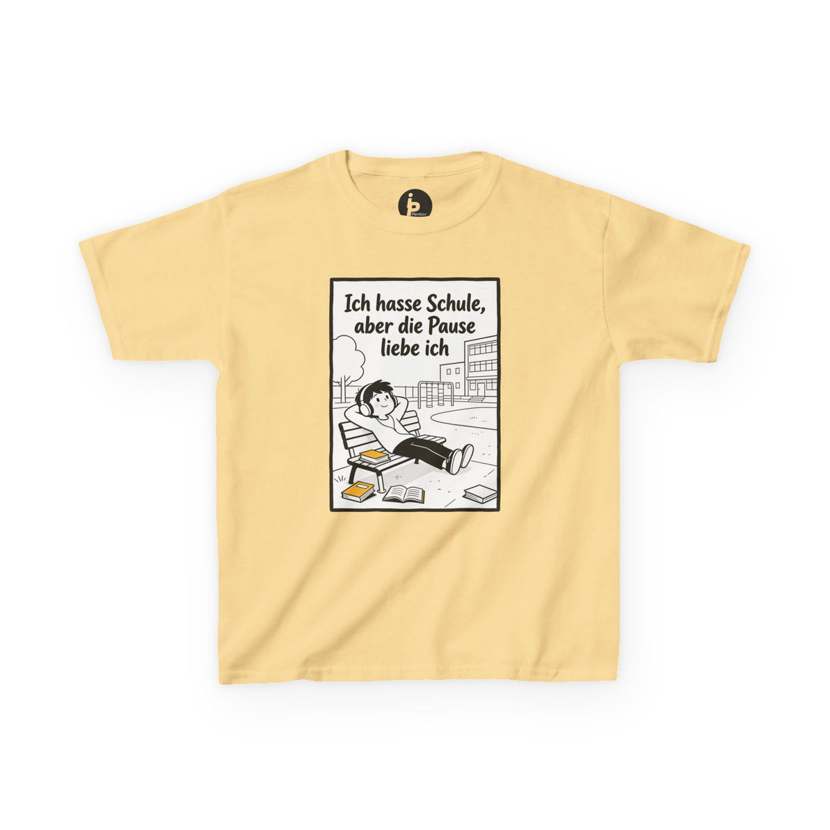 Kinder-T-Shirt – „Ich hasse Schule, aber die Pause liebe ich“ Cartoon-Schulpausen-Shirt