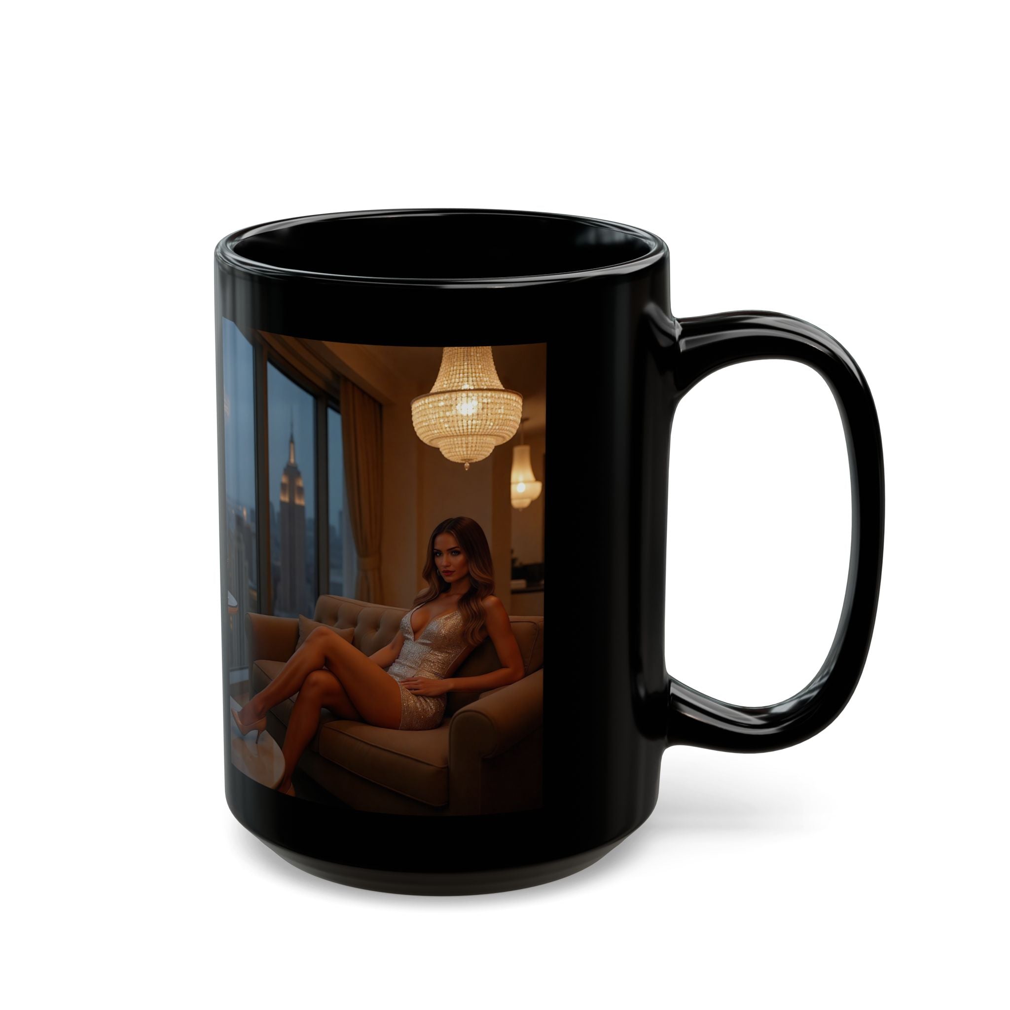 Black Photo Mug — Elegant Evening Portrait Coffee Cup (11oz/15oz)