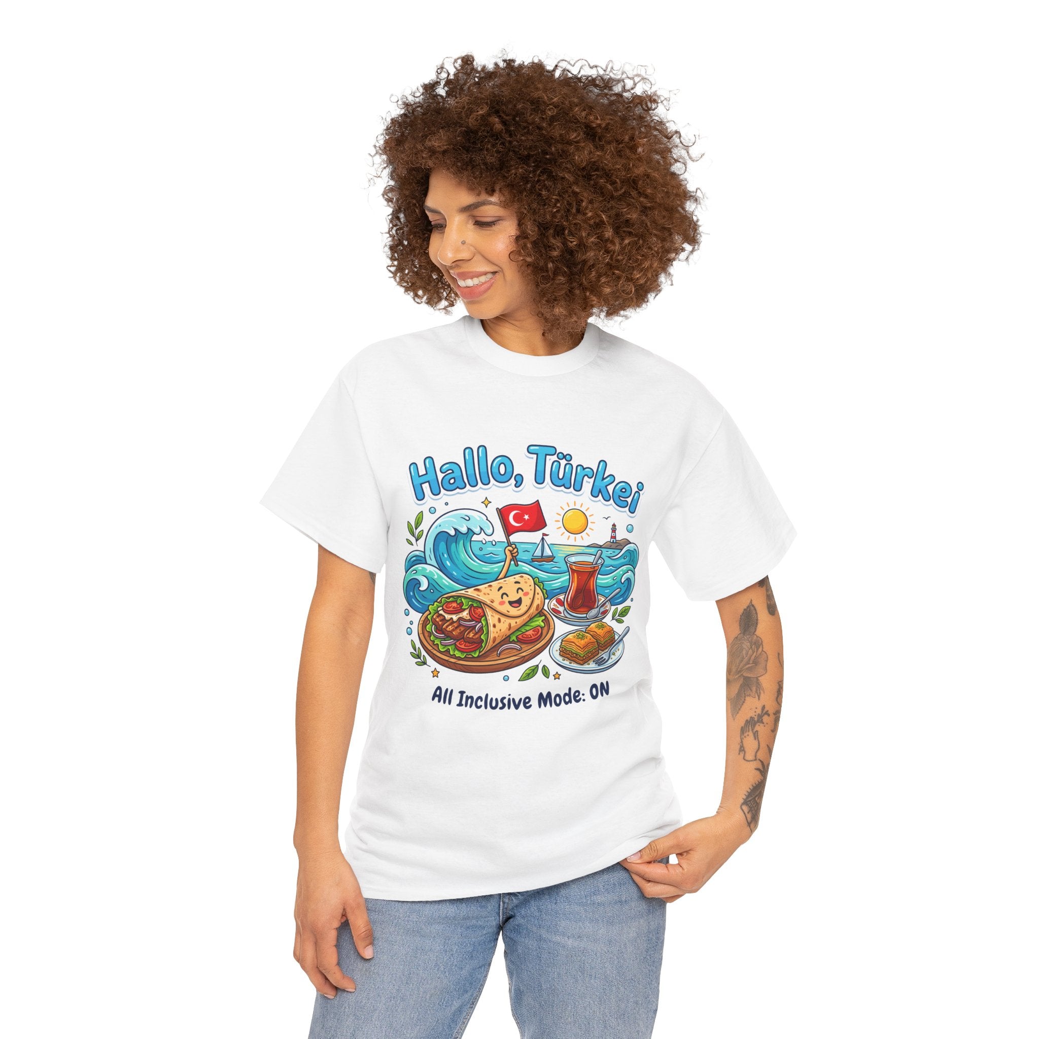 Hallo Türkiye! Turkish Food & Vacation Graphic Tee — "All Inclusive Mode: ON"