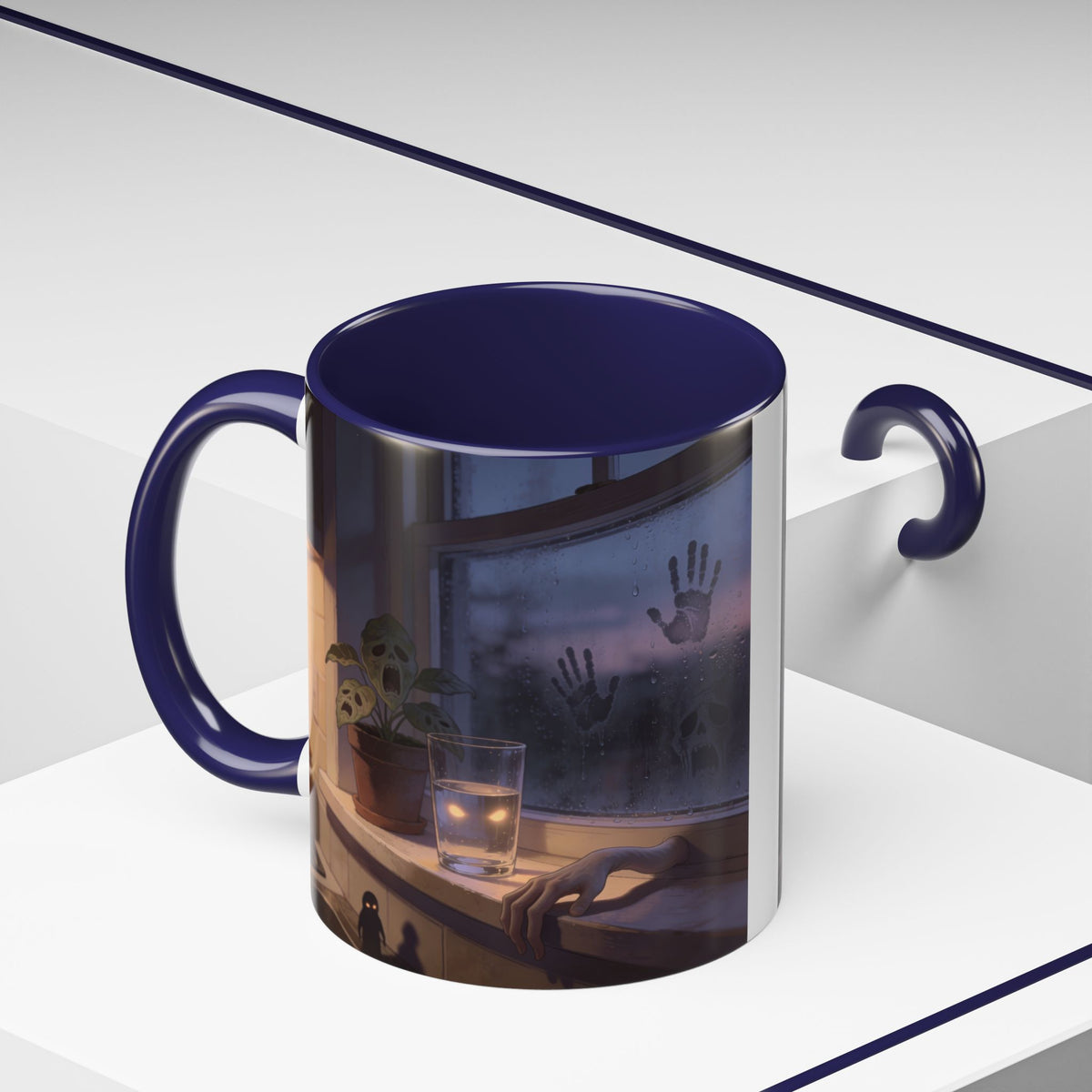 Spooky Window Handprints Mug – Halloween Ceramic Coffee Cup
