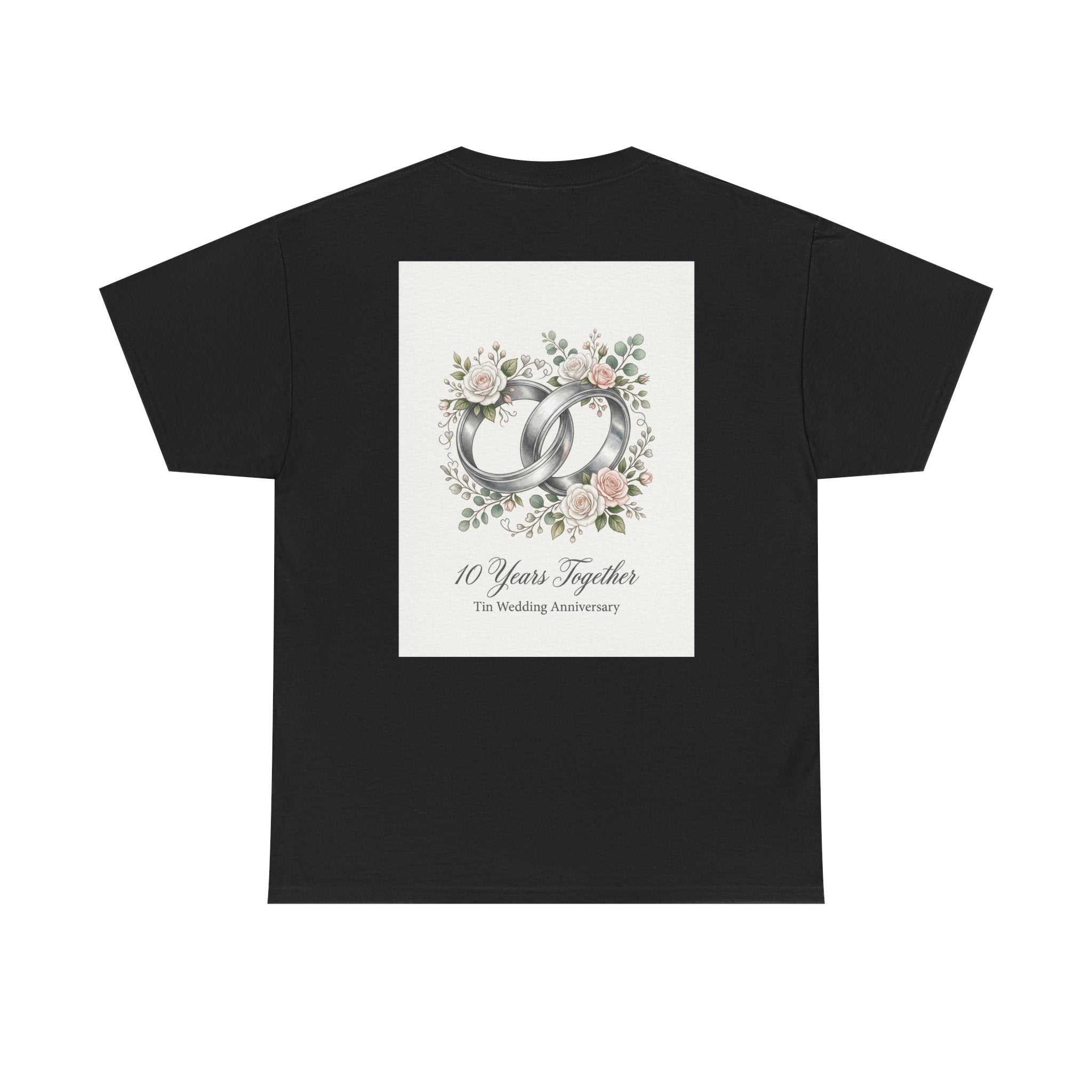 10th Wedding Anniversary Tin Rings T-Shirt — "10 Years Together" Floral Design