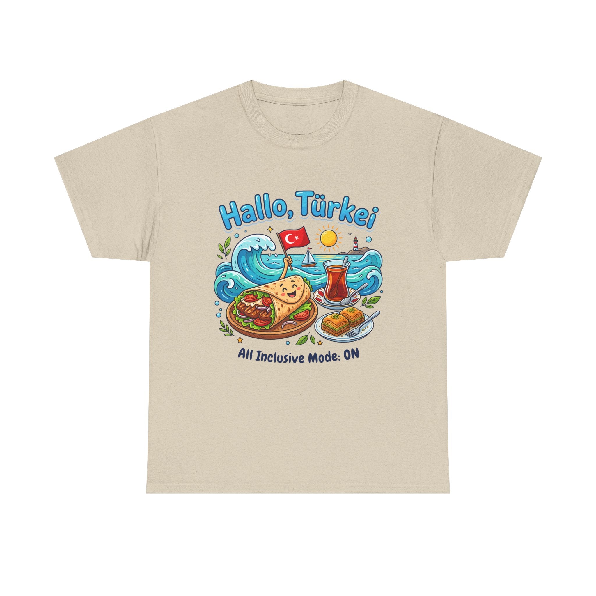 Hallo Türkiye! Turkish Food & Vacation Graphic Tee — "All Inclusive Mode: ON"