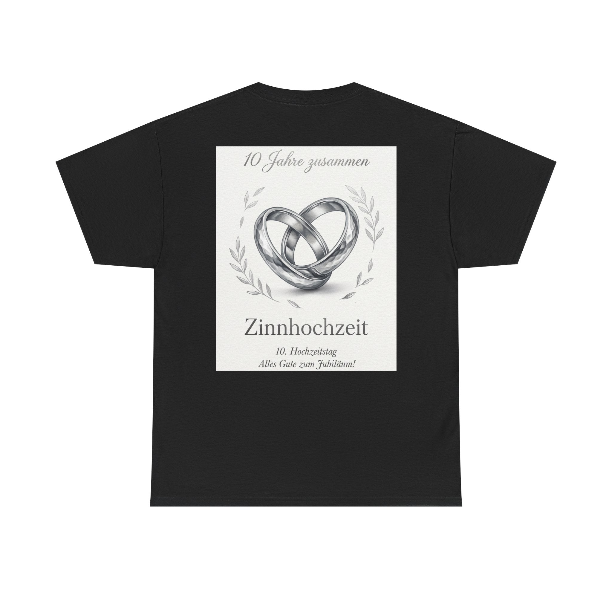 Zinnhochzeit 10 Years Anniversary T‑Shirt — Silver Rings 10 Jahre Zusammen Tee