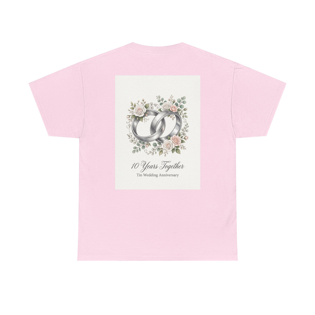10th Wedding Anniversary Tin Rings T-Shirt — "10 Years Together" Floral Design