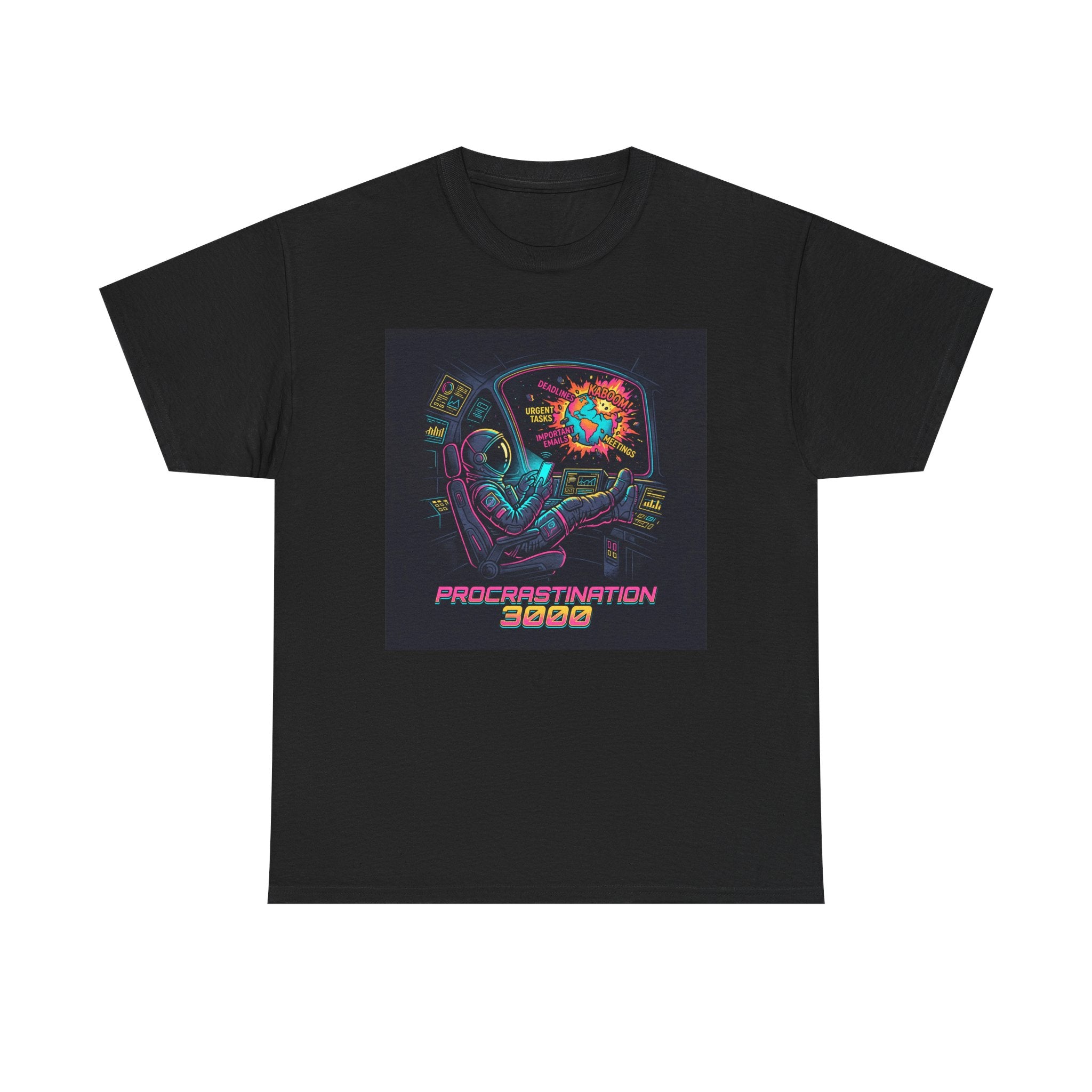 Procrastination 3000 Tee — Retro Futuristic Space Humor T-Shirt