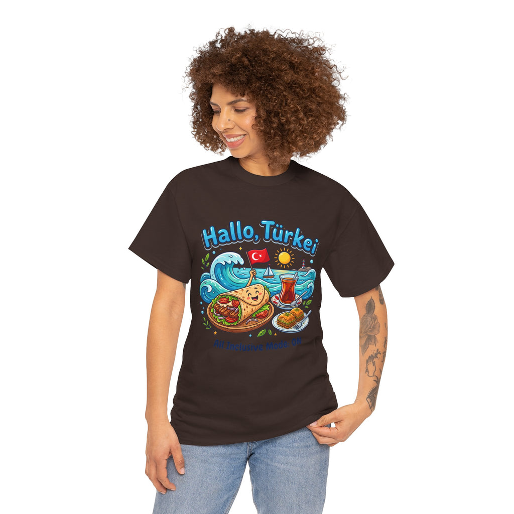 Hallo Türkiye! Turkish Food & Vacation Graphic Tee — "All Inclusive Mode: ON"