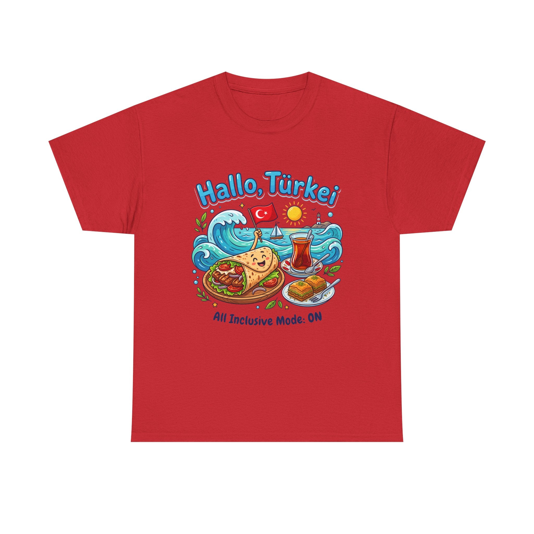 Hallo Türkiye! Turkish Food & Vacation Graphic Tee — "All Inclusive Mode: ON"