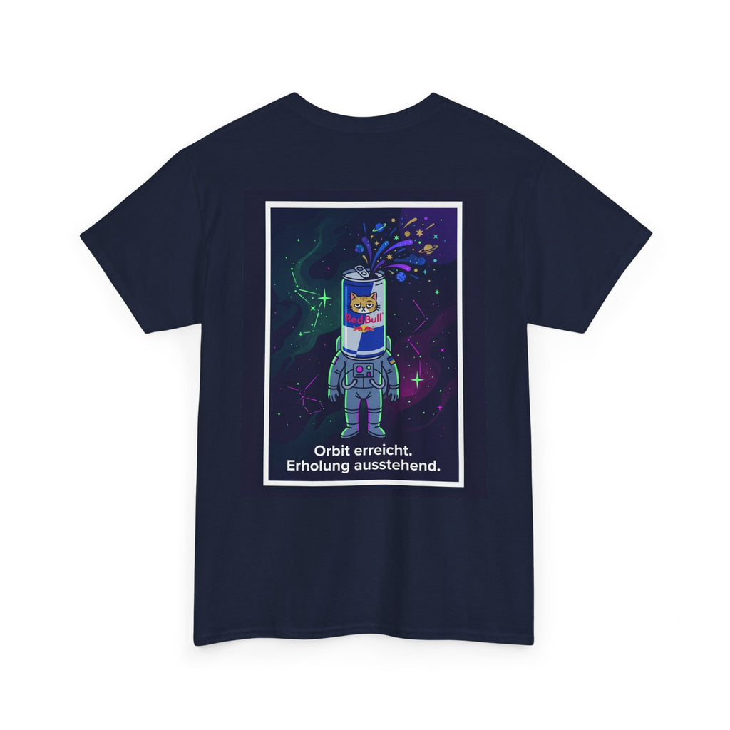 Astronaut Graphic Tee — “Orbit erreicht. Erholung ausstehend.” Neon Space Shirt