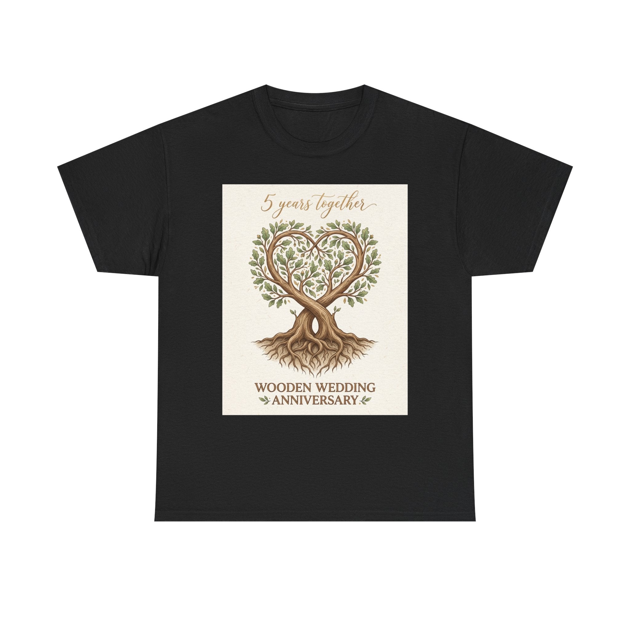 Wooden Wedding Anniversary Tee — "5 Years Together" Tree Heart Design