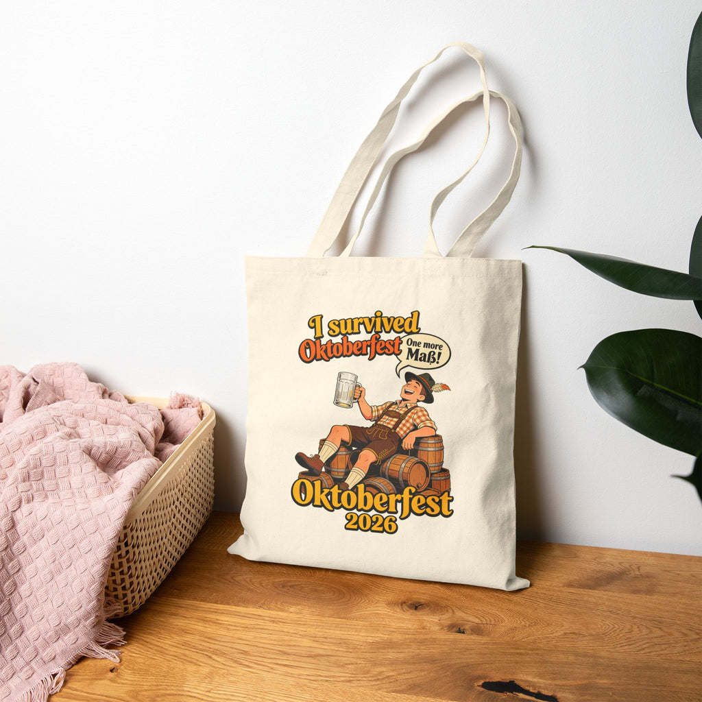 Oktoberfest 2026 Cotton Tote — "I Survived Oktoberfest (Not Me!)" Beer Festival Bag