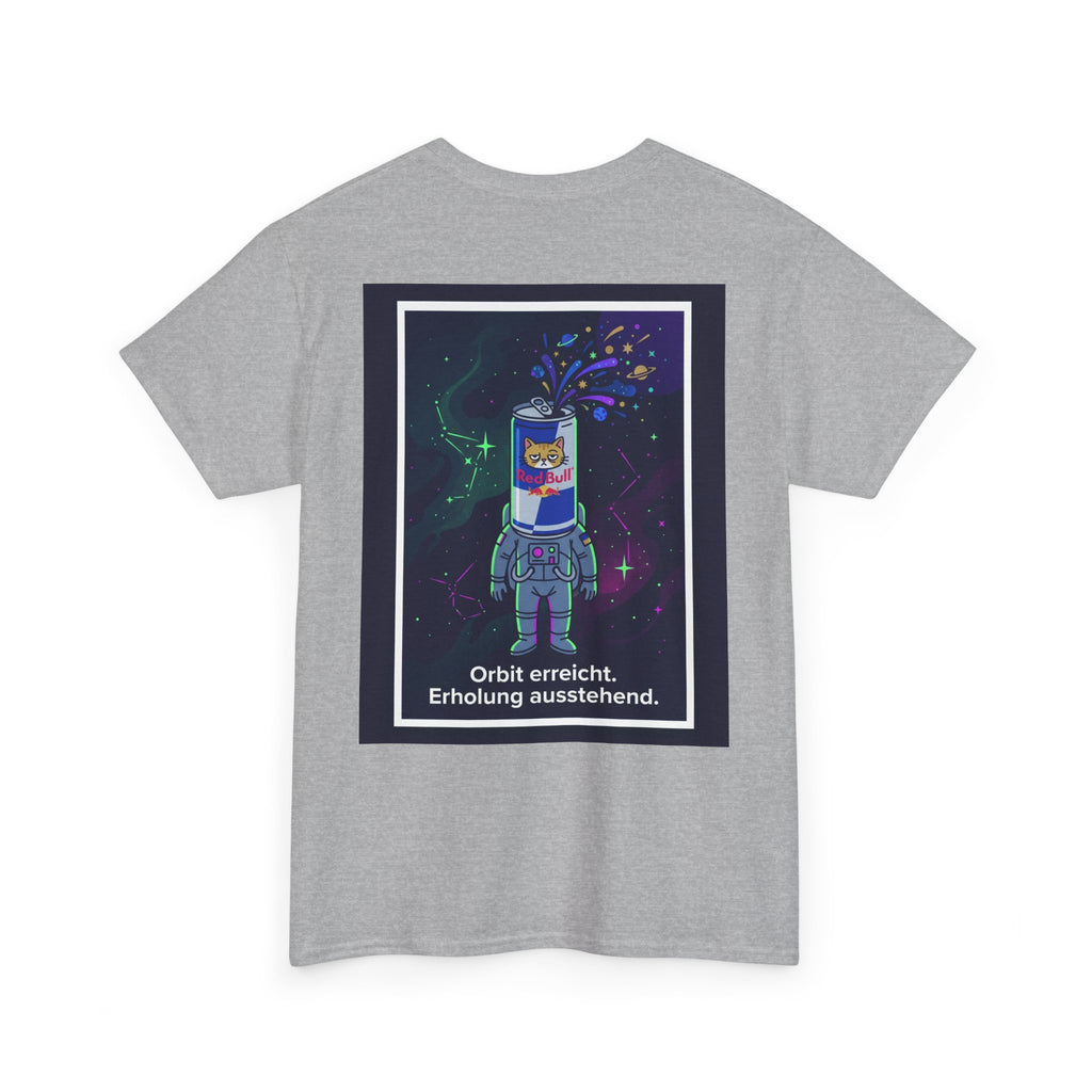 Astronaut Graphic Tee — “Orbit erreicht. Erholung ausstehend.” Neon Space Shirt