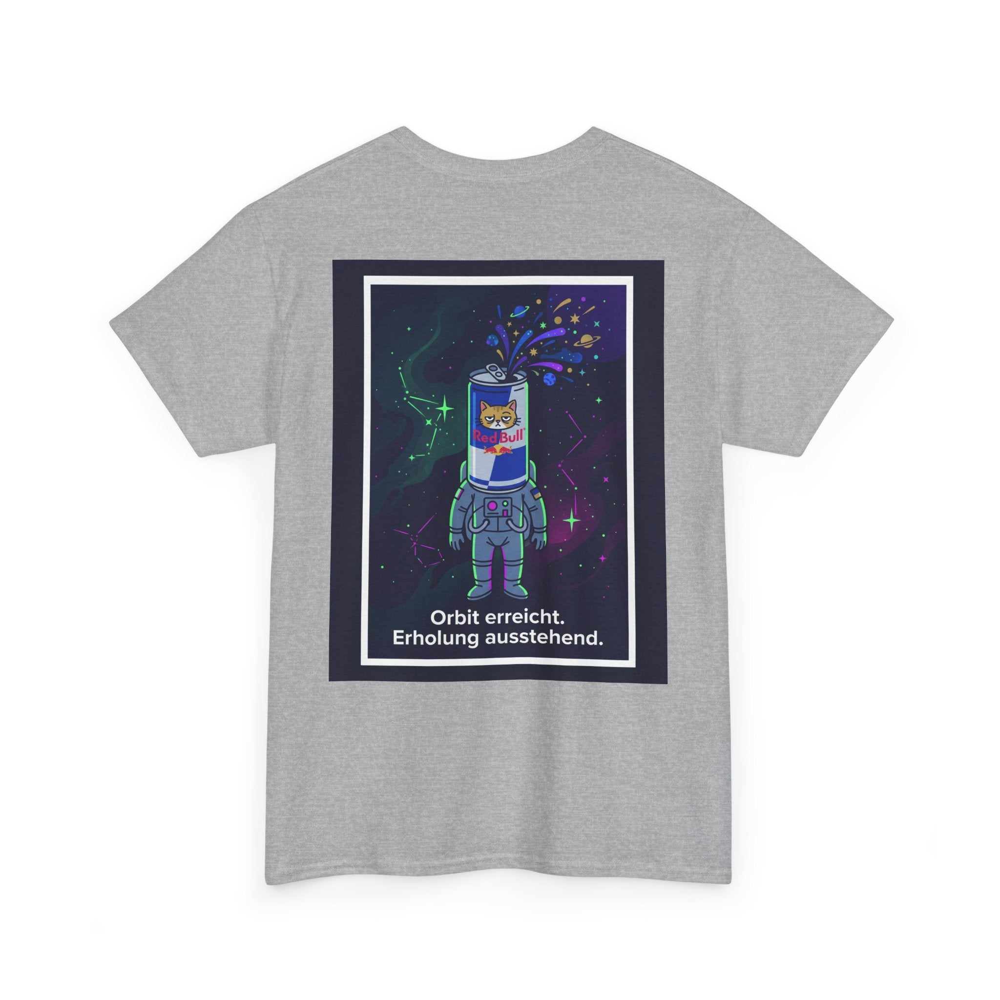 Astronaut Graphic Tee — “Orbit erreicht. Erholung ausstehend.” Neon Space Shirt
