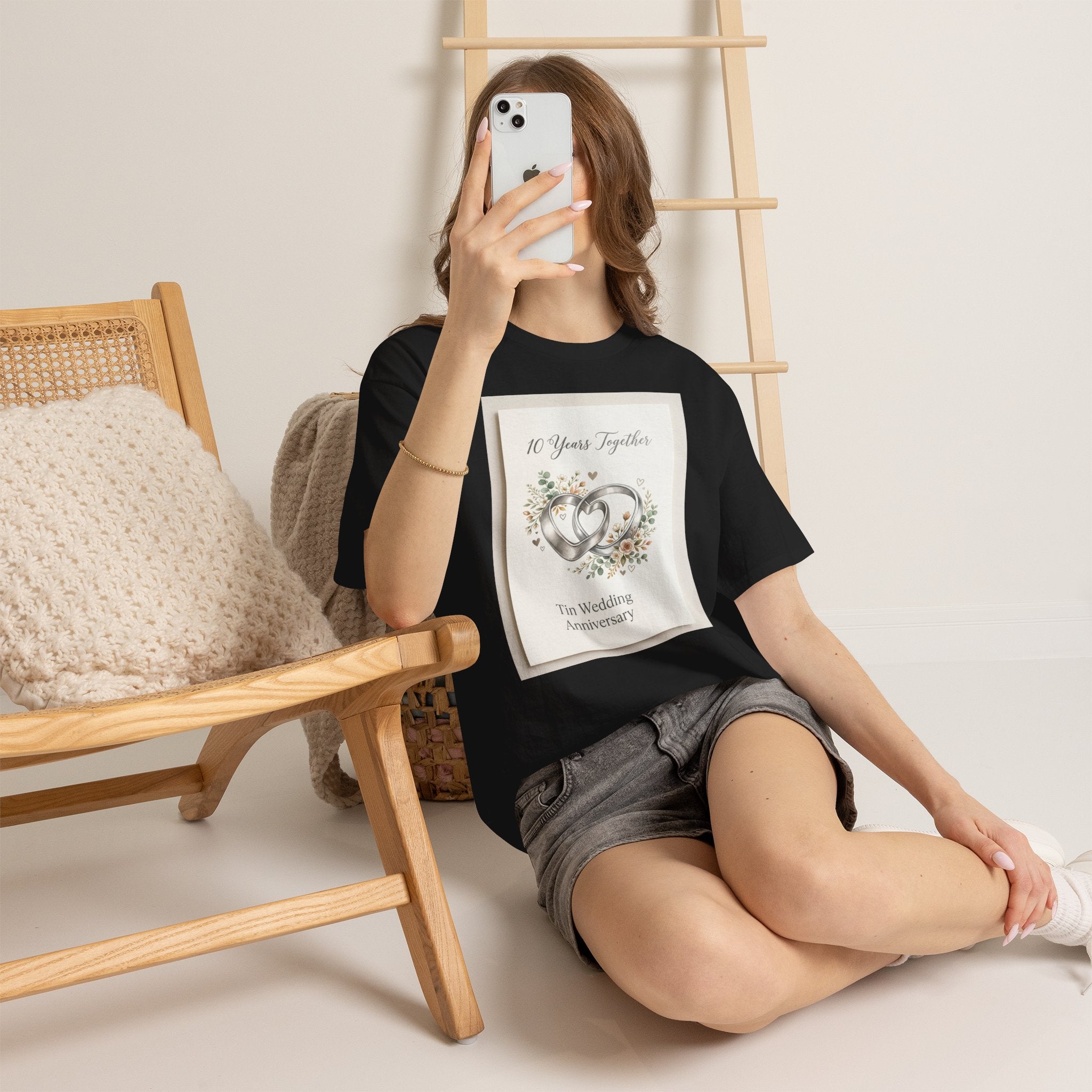 10th Wedding Anniversary Tin Rings T-Shirt — "10 Years Together" Floral Design