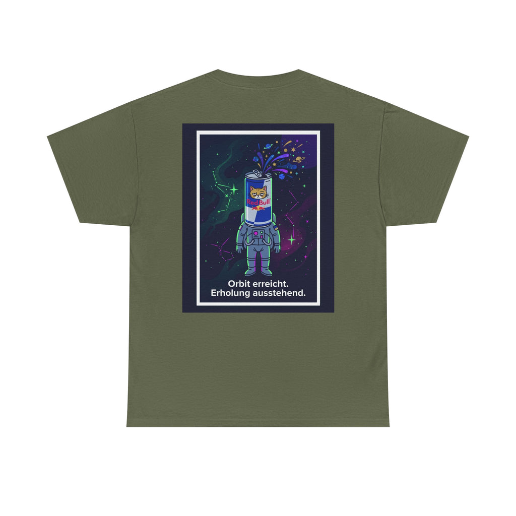 Astronaut Graphic Tee — “Orbit erreicht. Erholung ausstehend.” Neon Space Shirt