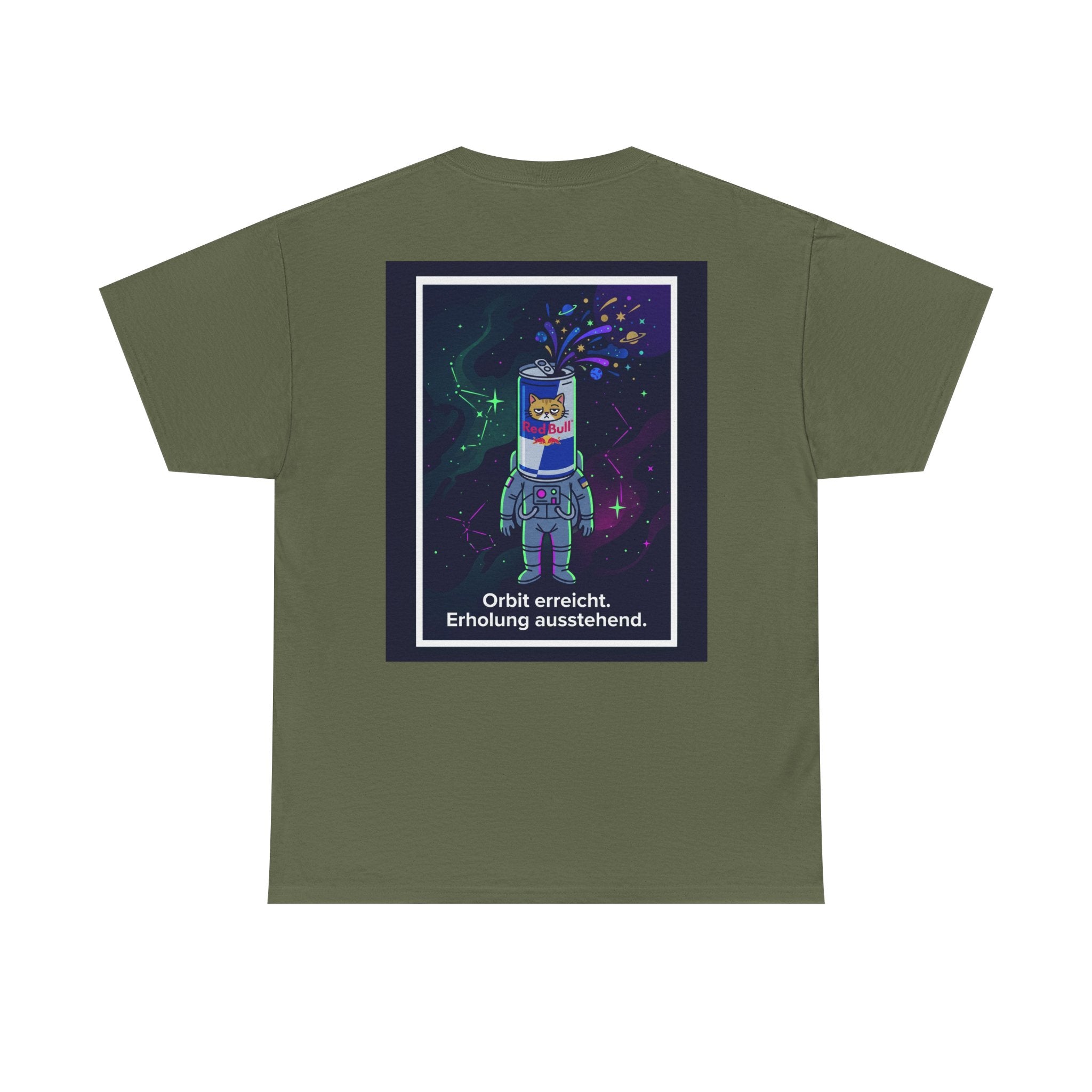 Astronaut Graphic Tee — “Orbit erreicht. Erholung ausstehend.” Neon Space Shirt