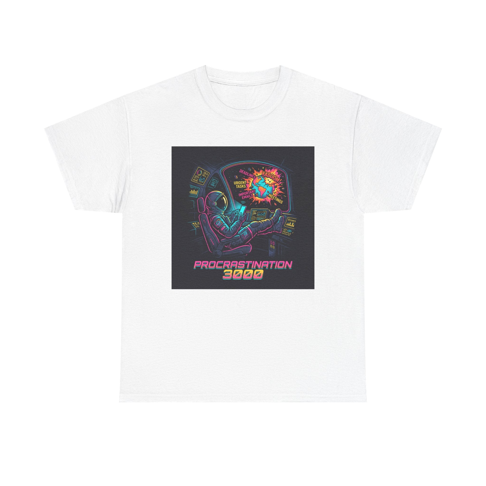 Procrastination 3000 Tee — Retro Futuristic Space Humor T-Shirt