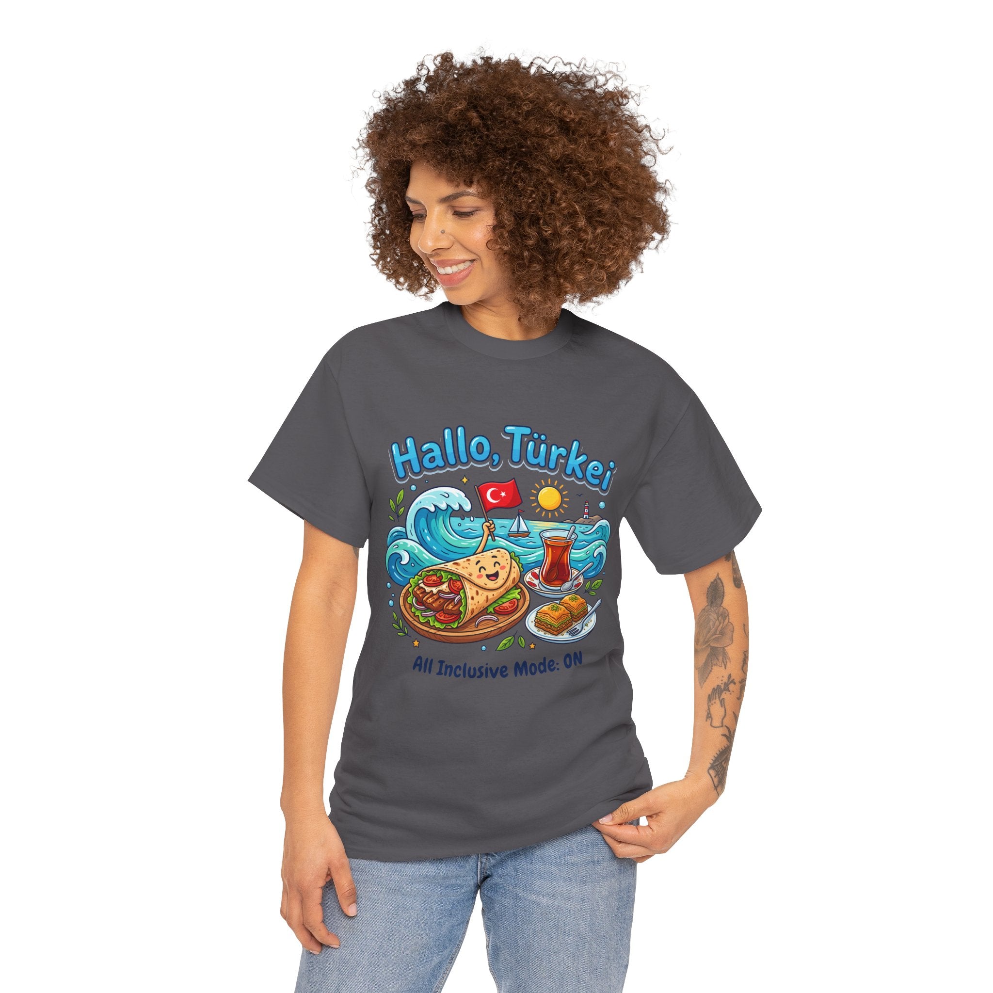 Hallo Türkiye! Turkish Food & Vacation Graphic Tee — "All Inclusive Mode: ON"