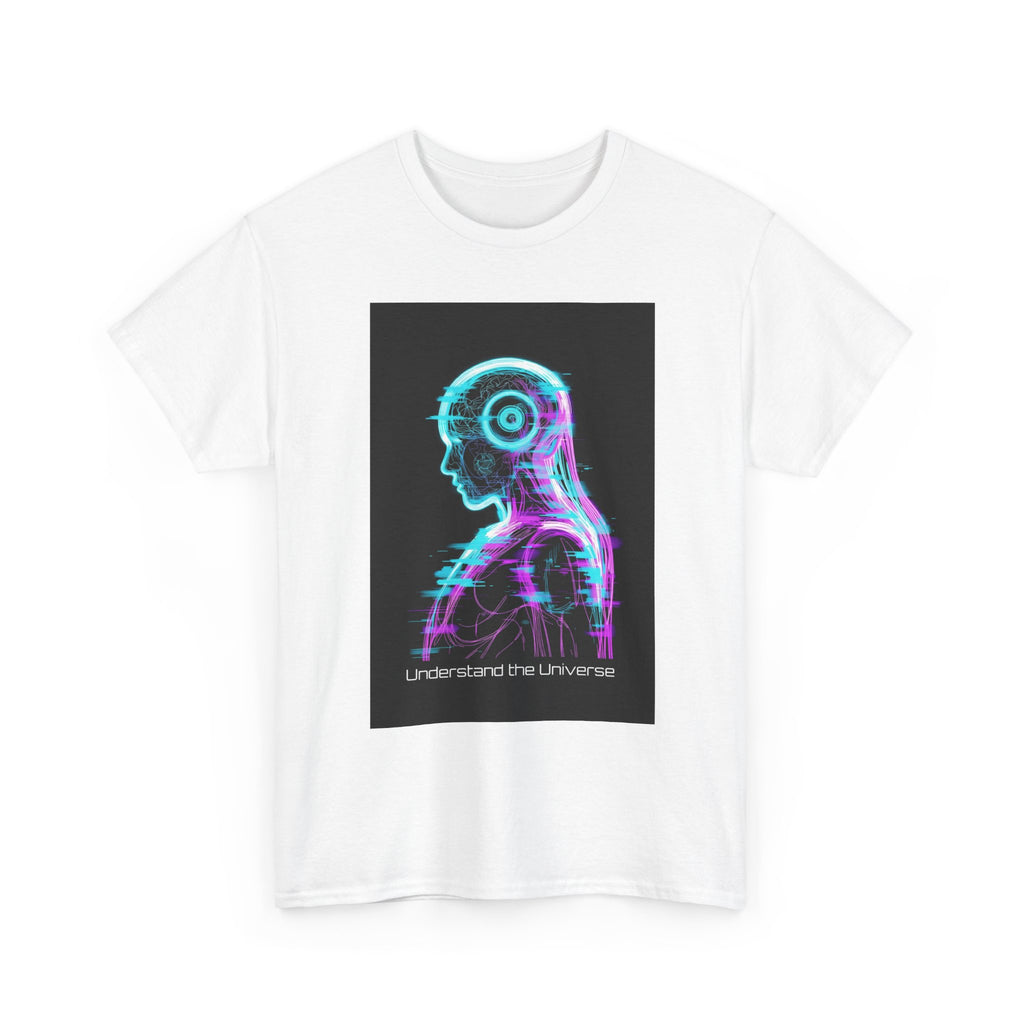 Cyberpunk Android Tee — "I Understand the Universe" Neon Robot Graphic T-Shirt