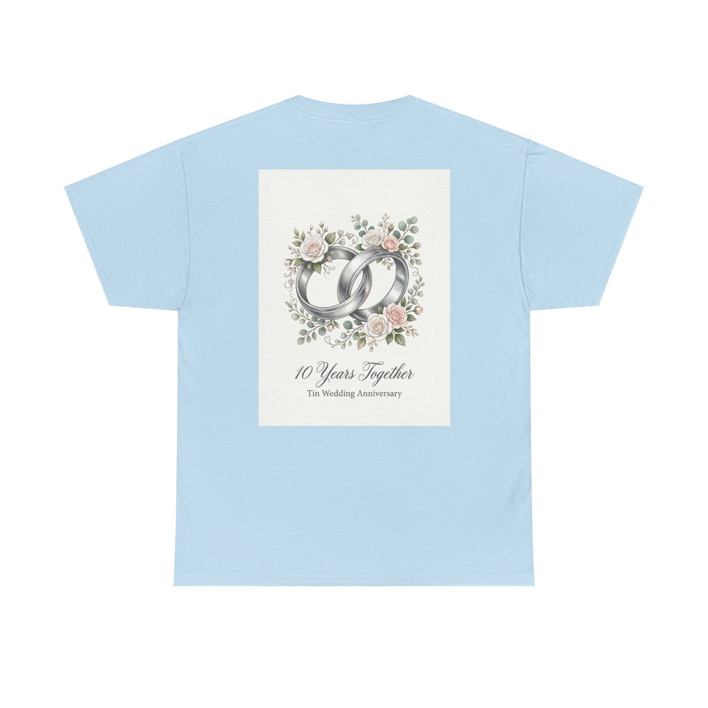 10th Wedding Anniversary Tin Rings T-Shirt — "10 Years Together" Floral Design