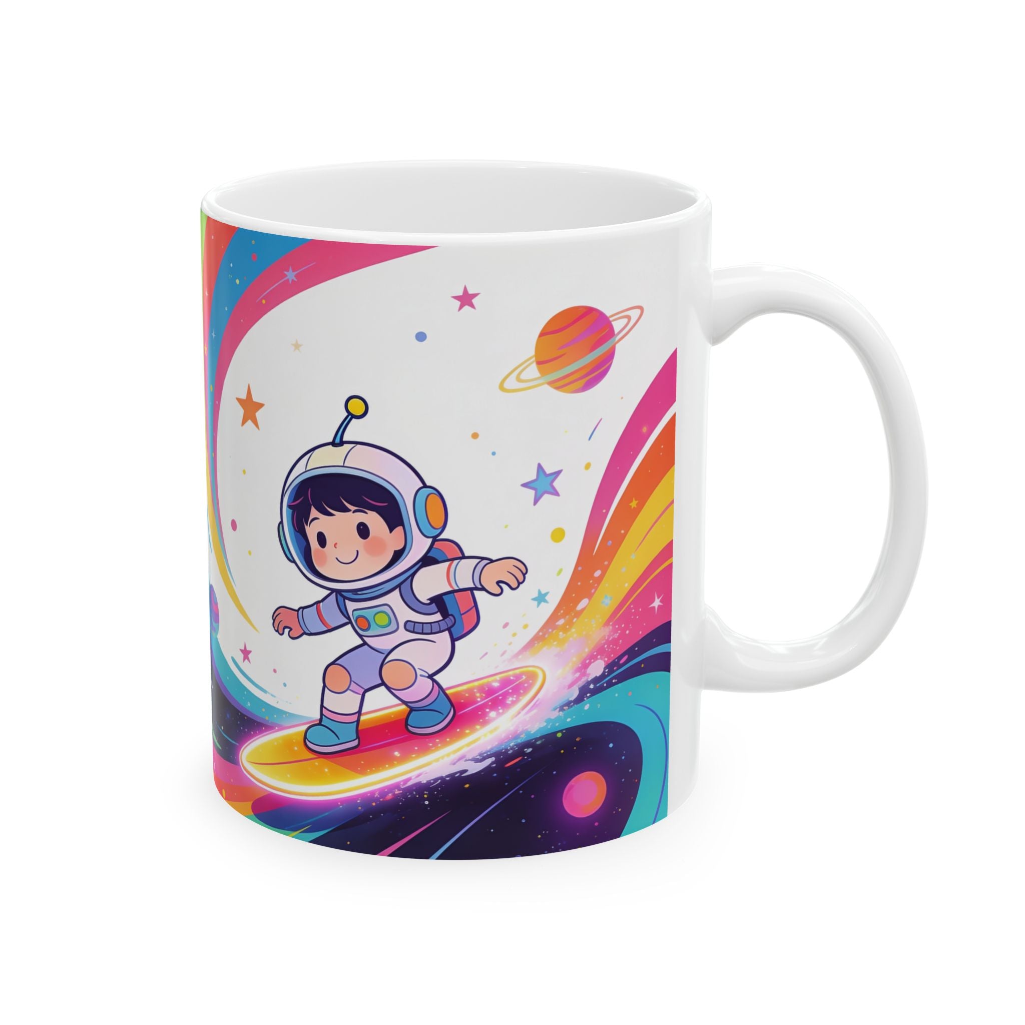 Rainbow Space Astronaut Mug — Cute Kids' Cosmic Coffee Cup (11oz, 15oz)