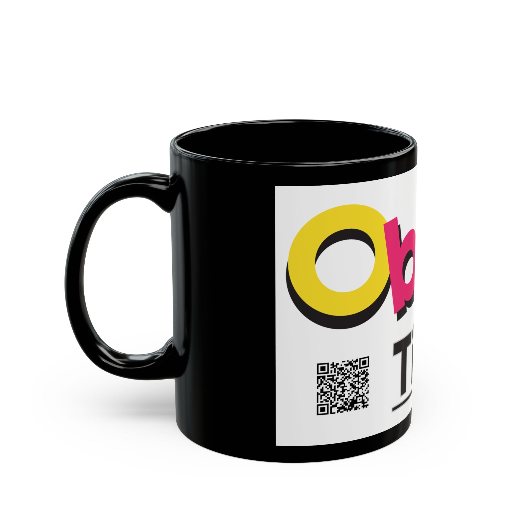 Colorful Logo Black Mug — Bold Branded Obzor TiVi Coffee Cup (11oz, 15oz)