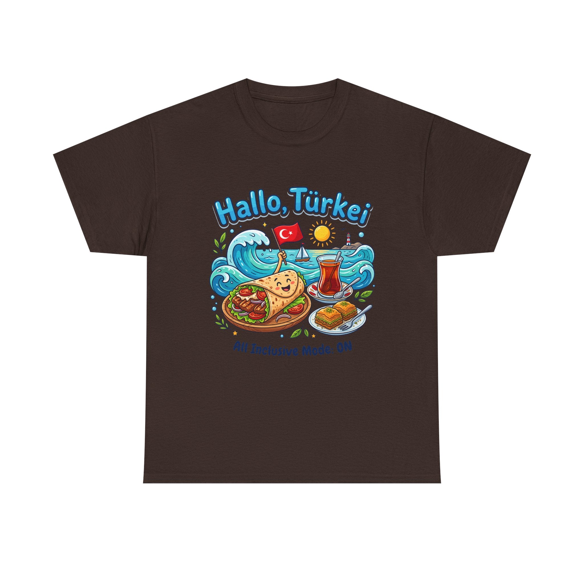 Hallo Türkiye! Turkish Food & Vacation Graphic Tee — "All Inclusive Mode: ON"