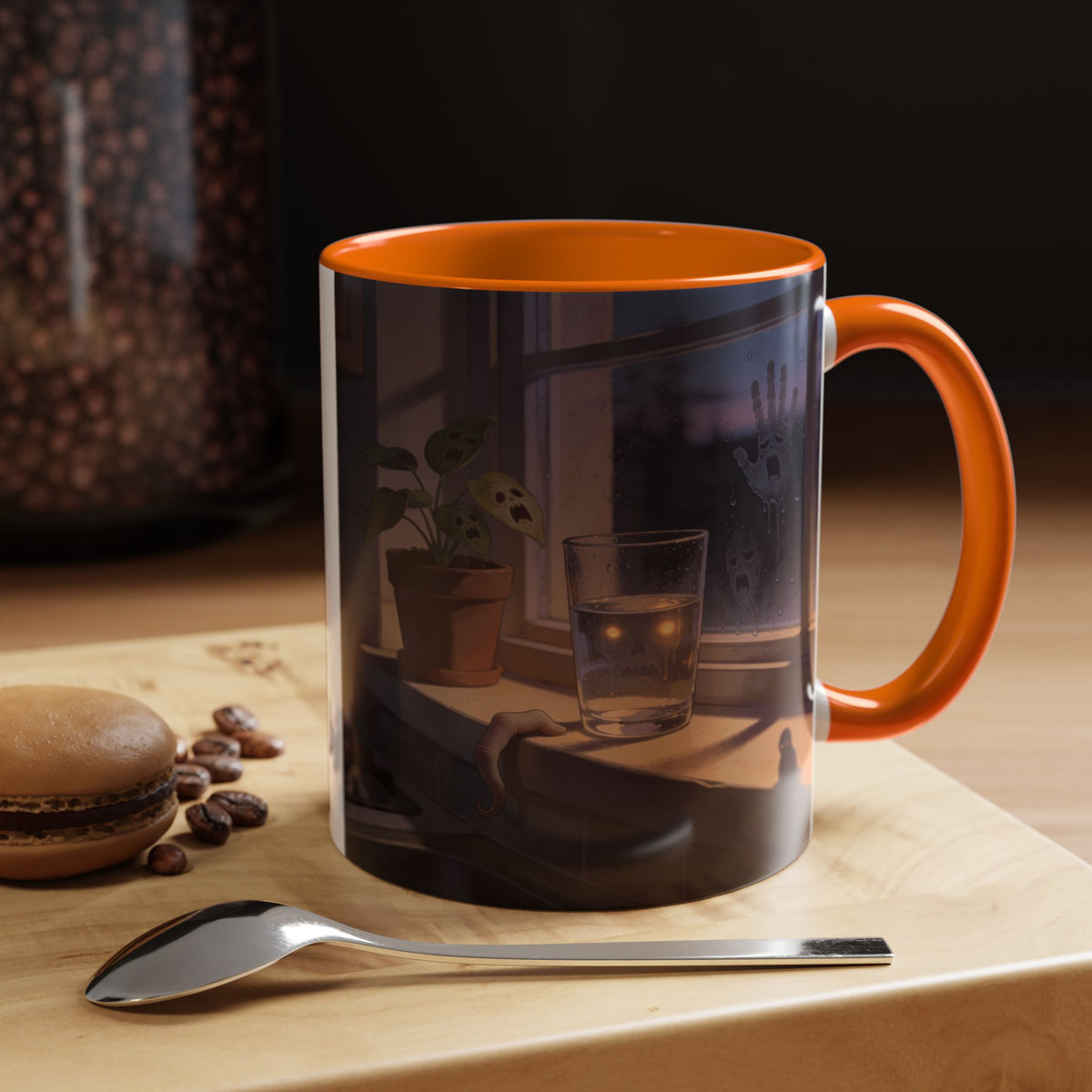Spooky Window Handprints Mug – Halloween Ceramic Coffee Cup
