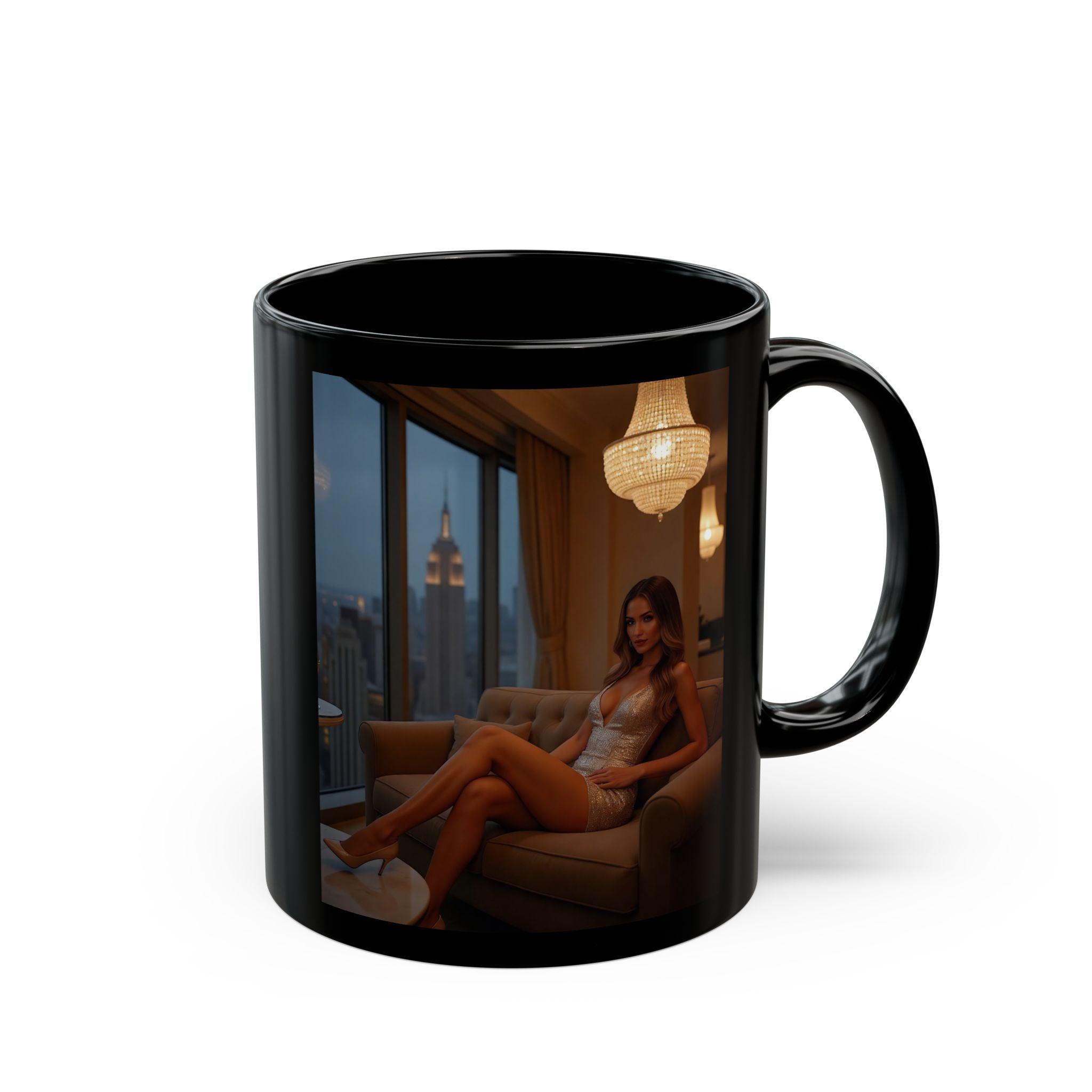 Black Photo Mug — Elegant Evening Portrait Coffee Cup (11oz/15oz)