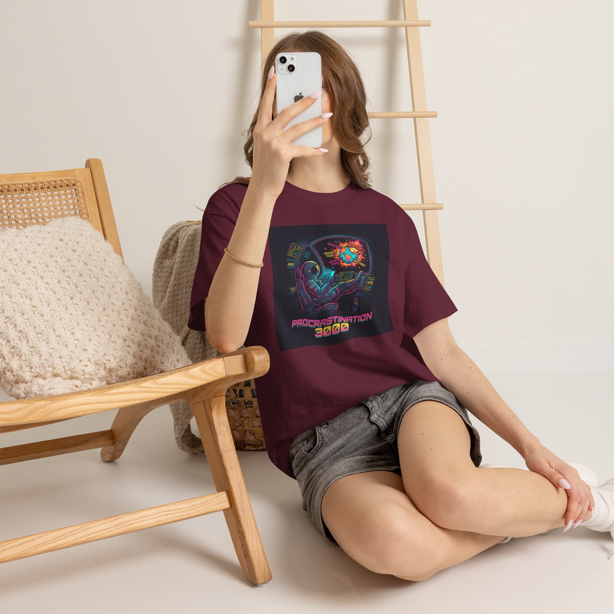 Procrastination 3000 Tee — Retro Futuristic Space Humor T-Shirt