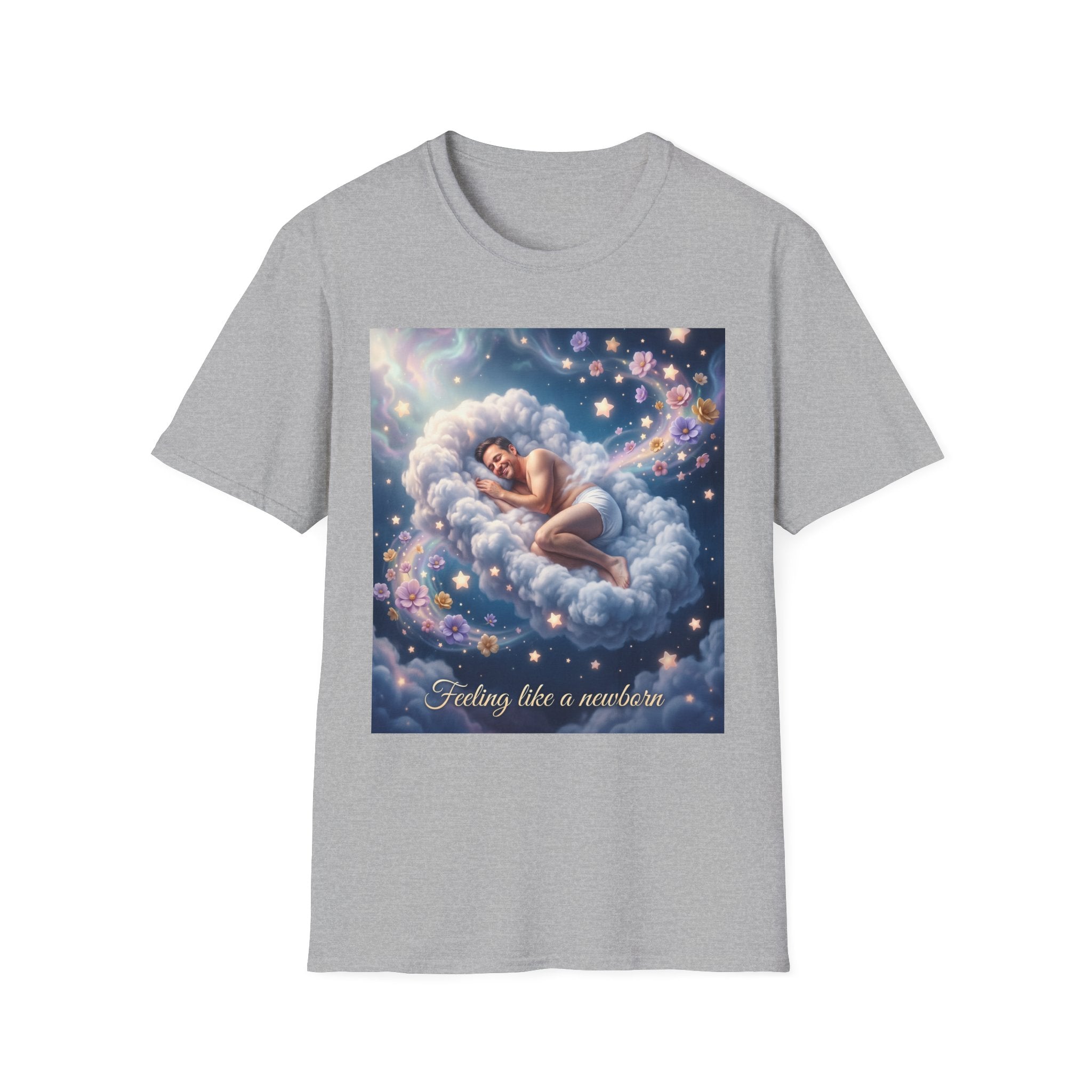 Dreamy Sleeping Angel T-Shirt — 'I Feel Like a Newborn' Cloud Art Tee