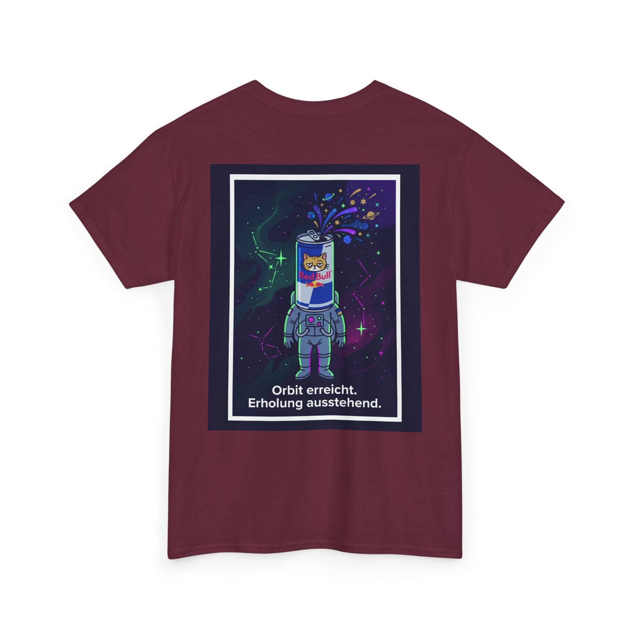 Astronaut Graphic Tee — “Orbit erreicht. Erholung ausstehend.” Neon Space Shirt