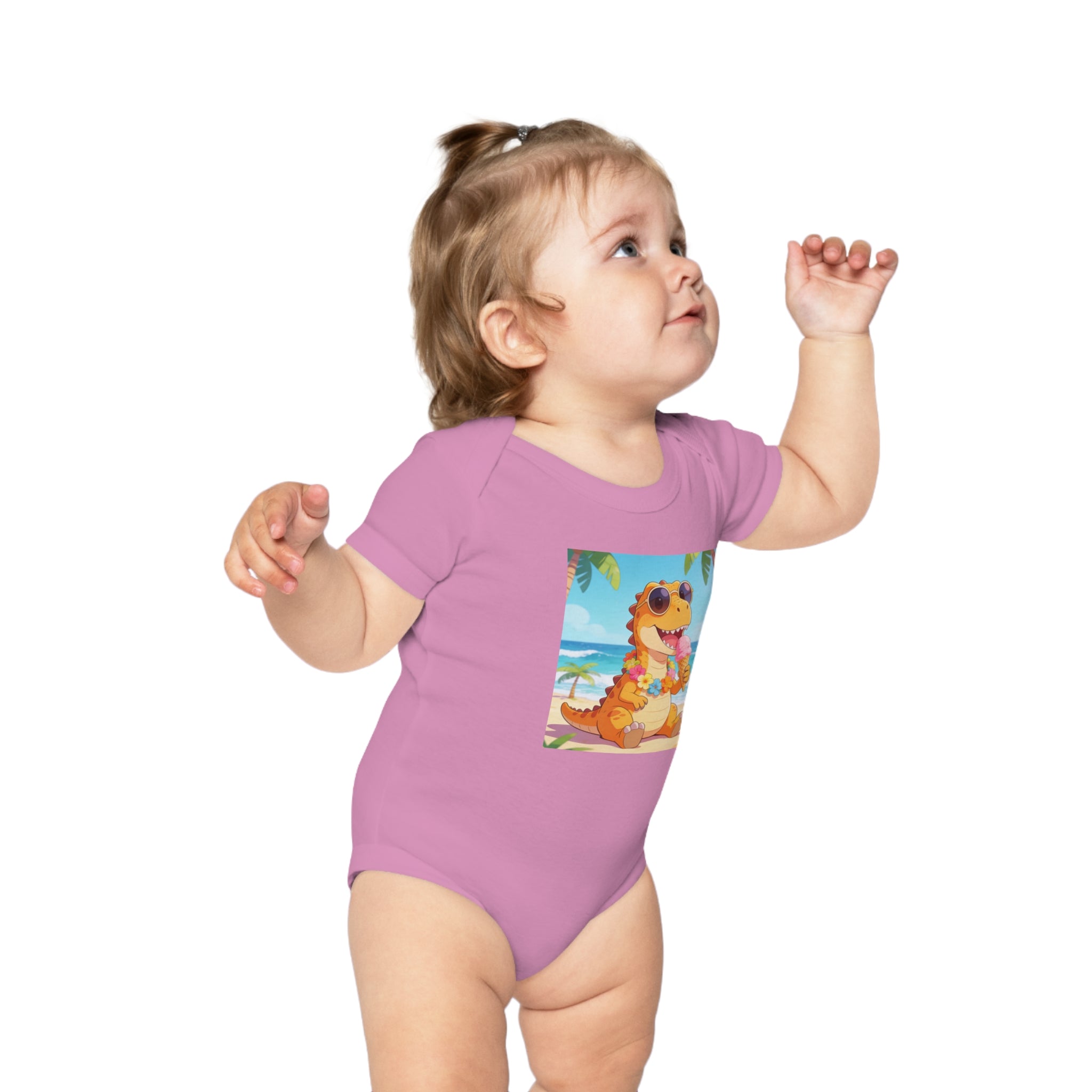 Tropical Dino Baby Bodysuit — Cute Beach Dinosaur Infant One-Piece