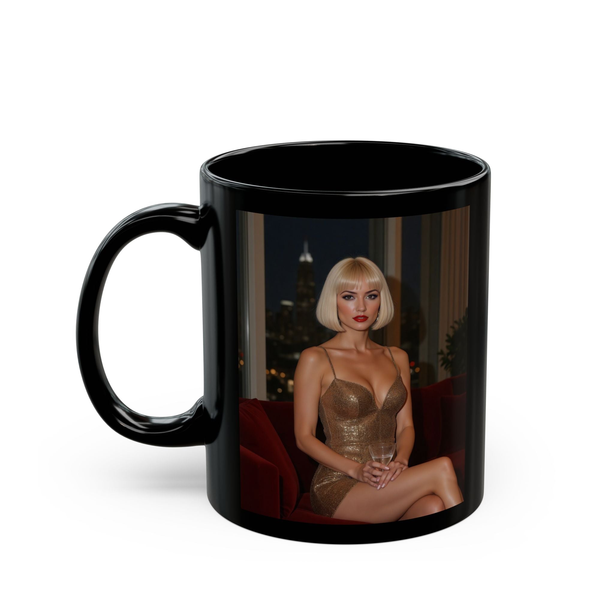 Black Photo Mug — Elegant Evening Portrait Coffee Cup (11oz/15oz)