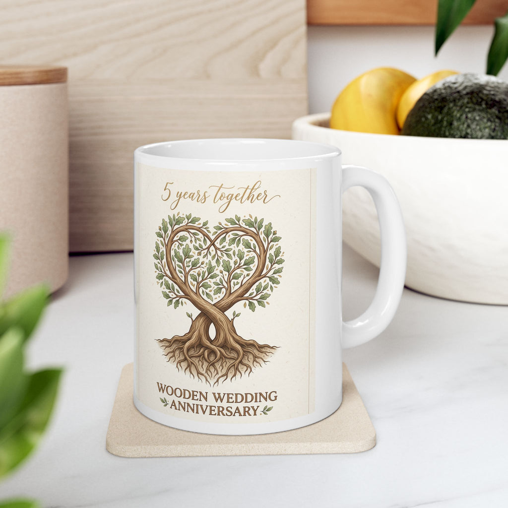 Woodland Family Tree Ceramic Mug — 5 Year Anniversary Coffee Cup