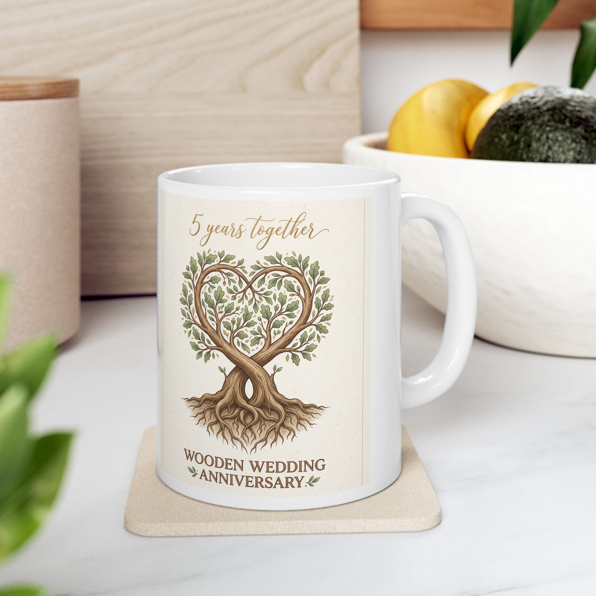 Woodland Family Tree Ceramic Mug — 5 Year Anniversary Coffee Cup