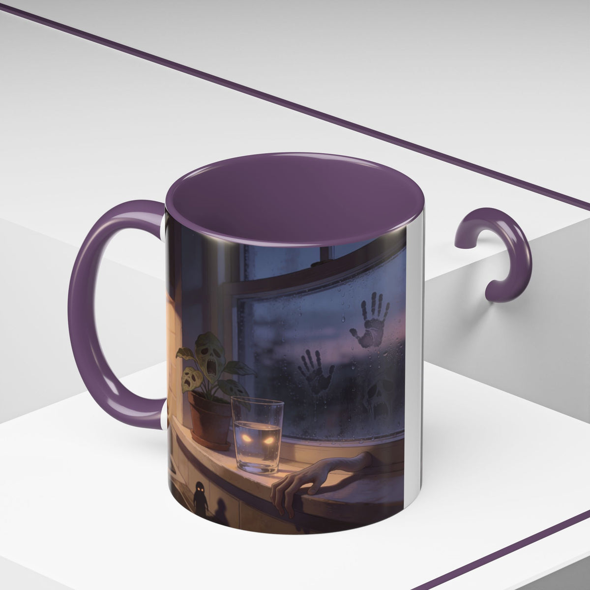 Spooky Window Handprints Mug – Halloween Ceramic Coffee Cup