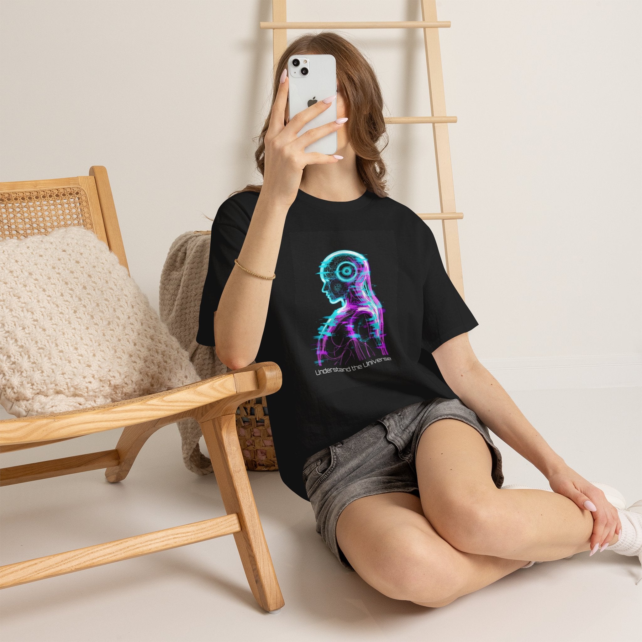Cyberpunk Android Tee — "I Understand the Universe" Neon Robot Graphic T-Shirt