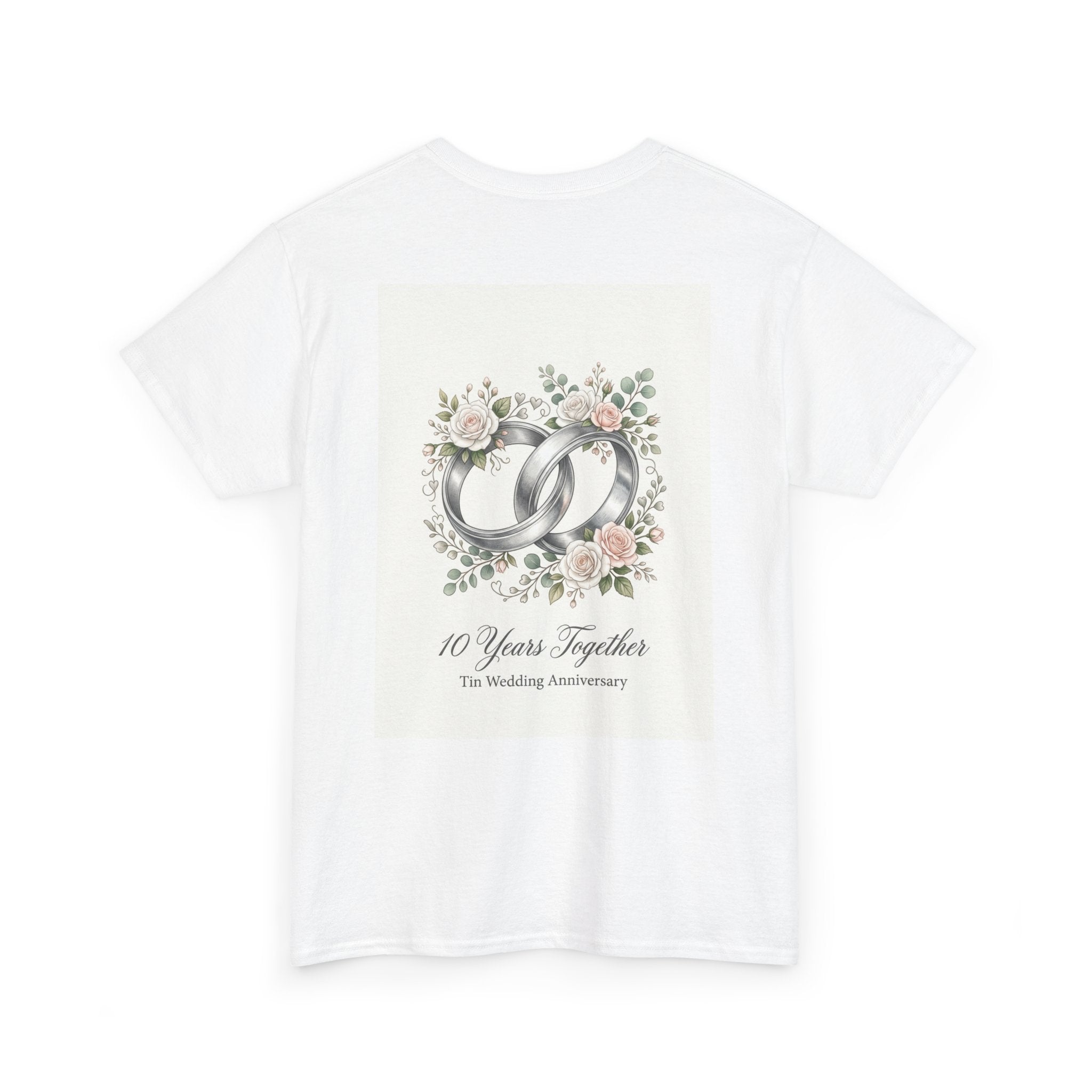 10th Wedding Anniversary Tin Rings T-Shirt — "10 Years Together" Floral Design