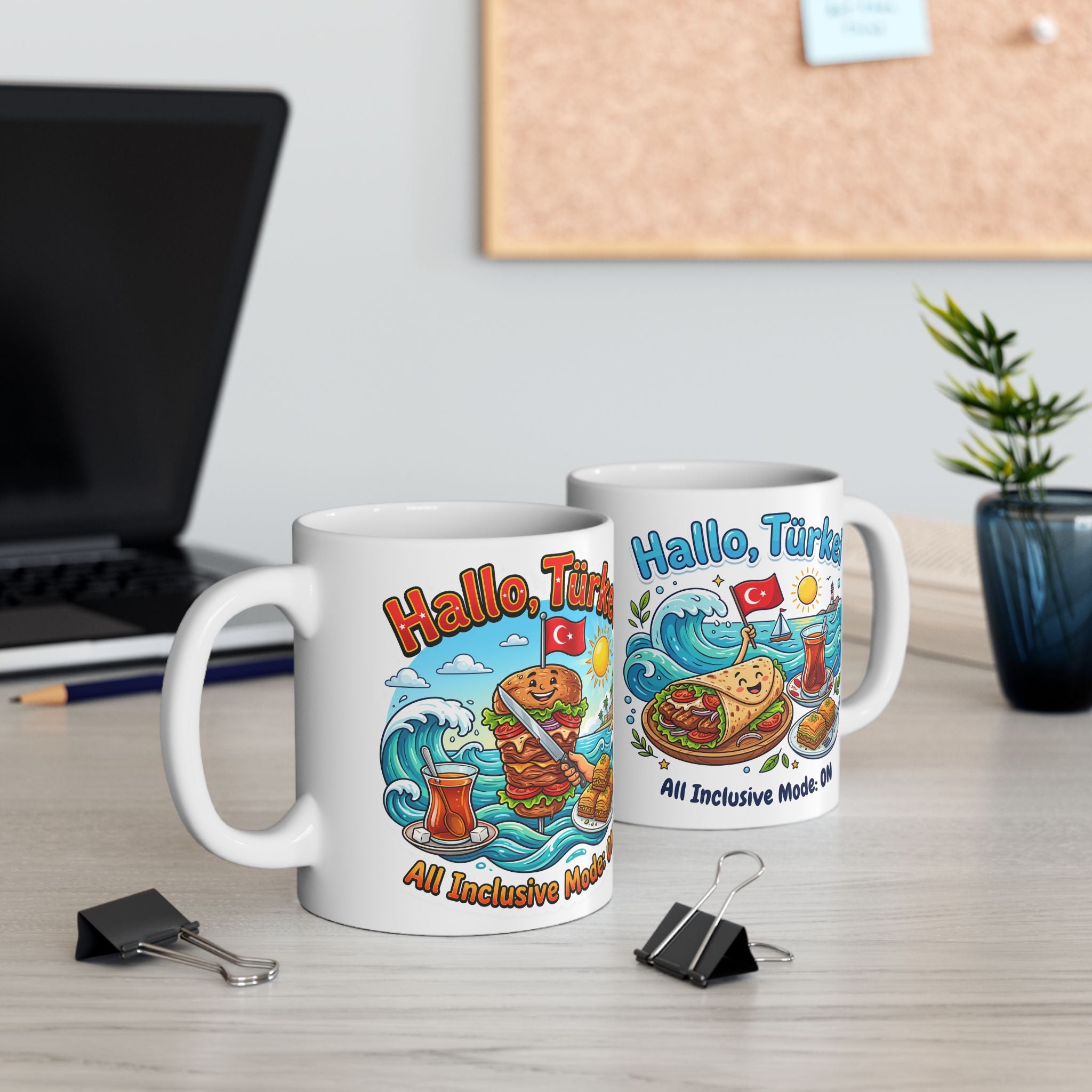 Turkey Travel Mug – Tropical Waves & Plate Lunch Ceramic Coffee Cup (11oz, 15oz)