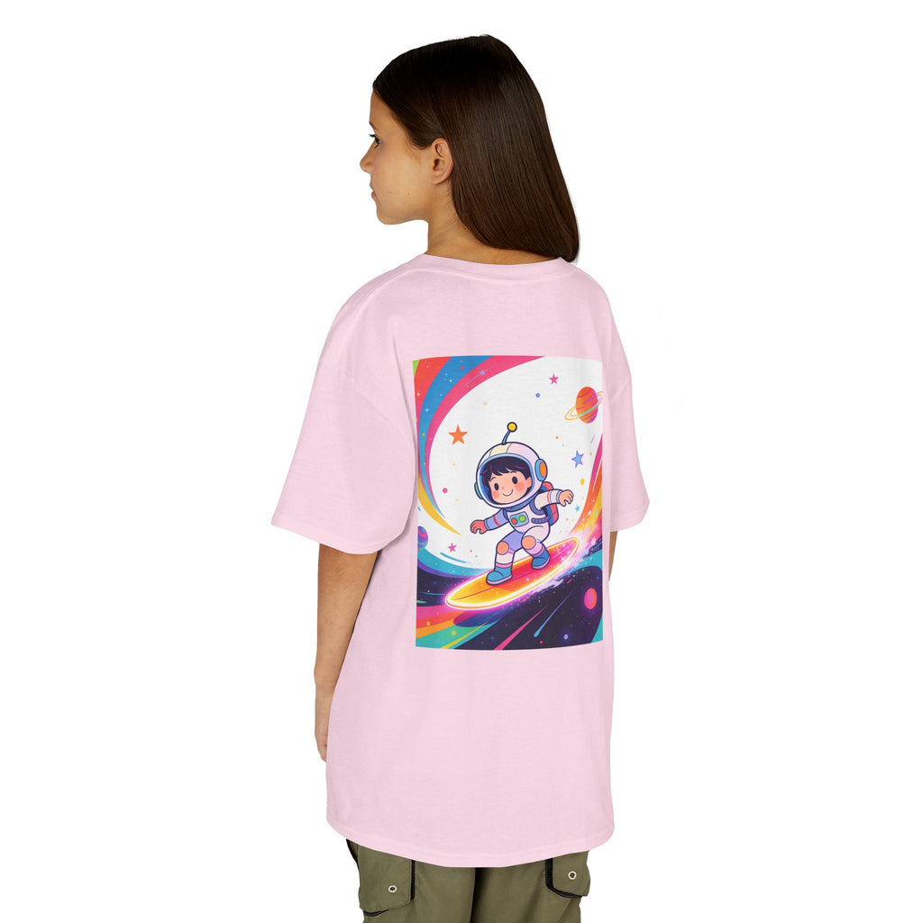 Kids Tee — Rainbow Space Surfing Astronaut Graphic