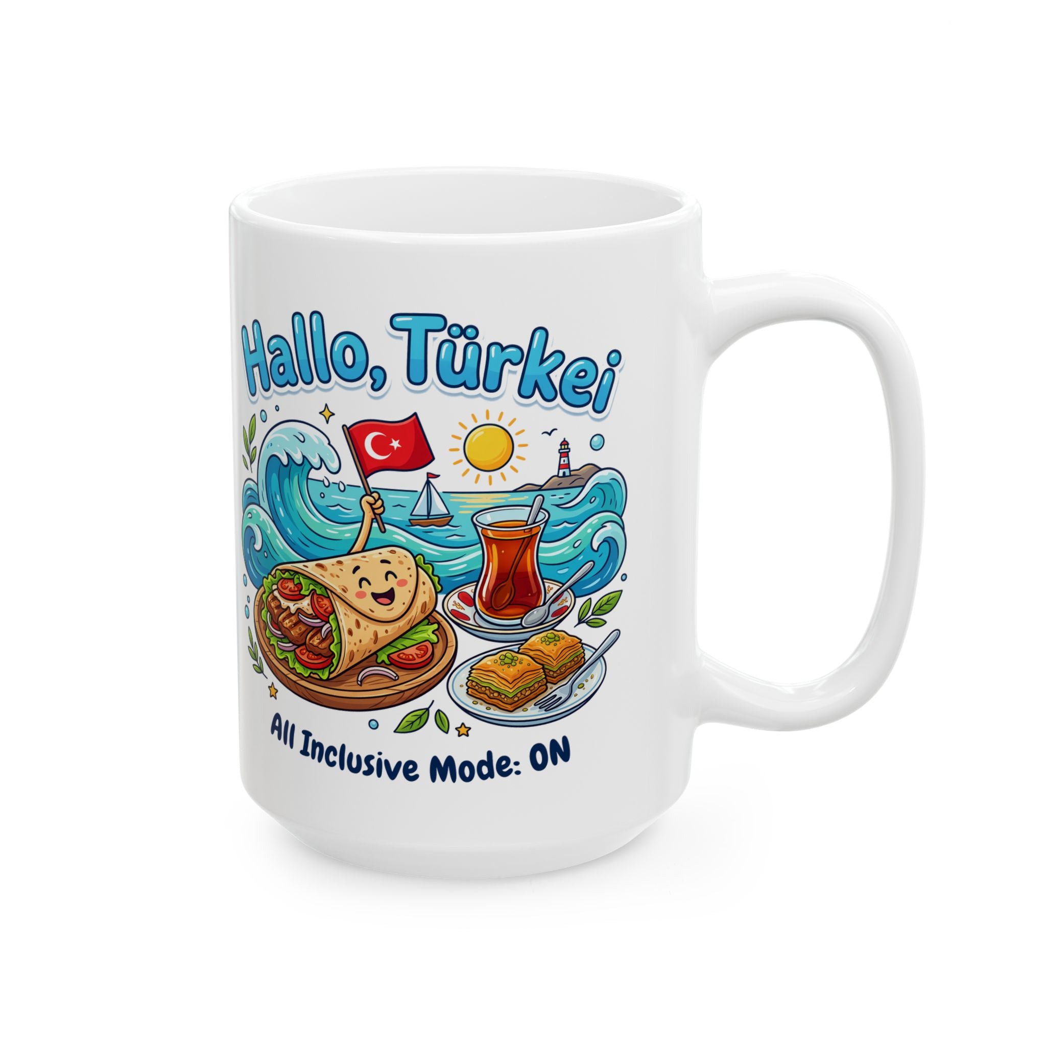 Turkey Travel Mug – Tropical Waves & Plate Lunch Ceramic Coffee Cup (11oz, 15oz)