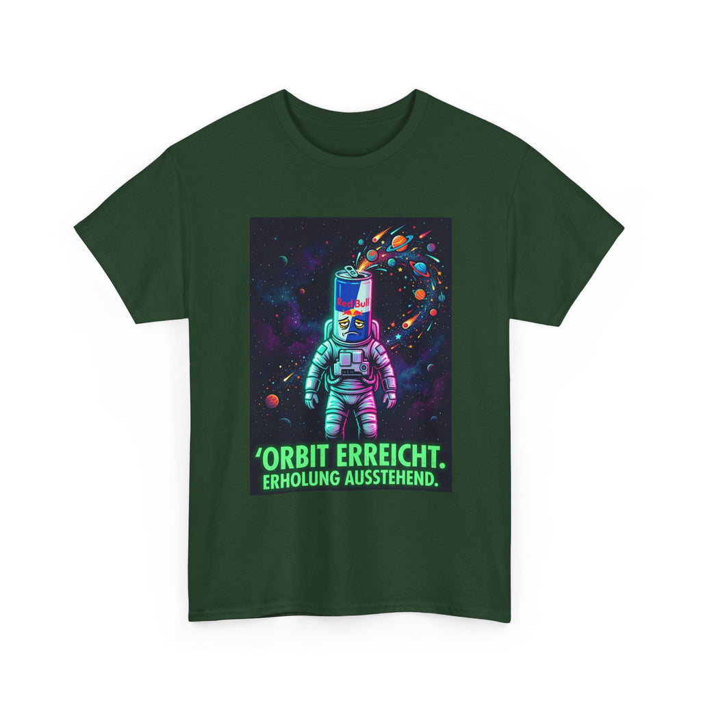 Astronaut Graphic Tee — “Orbit erreicht. Erholung ausstehend.” Neon Space Shirt