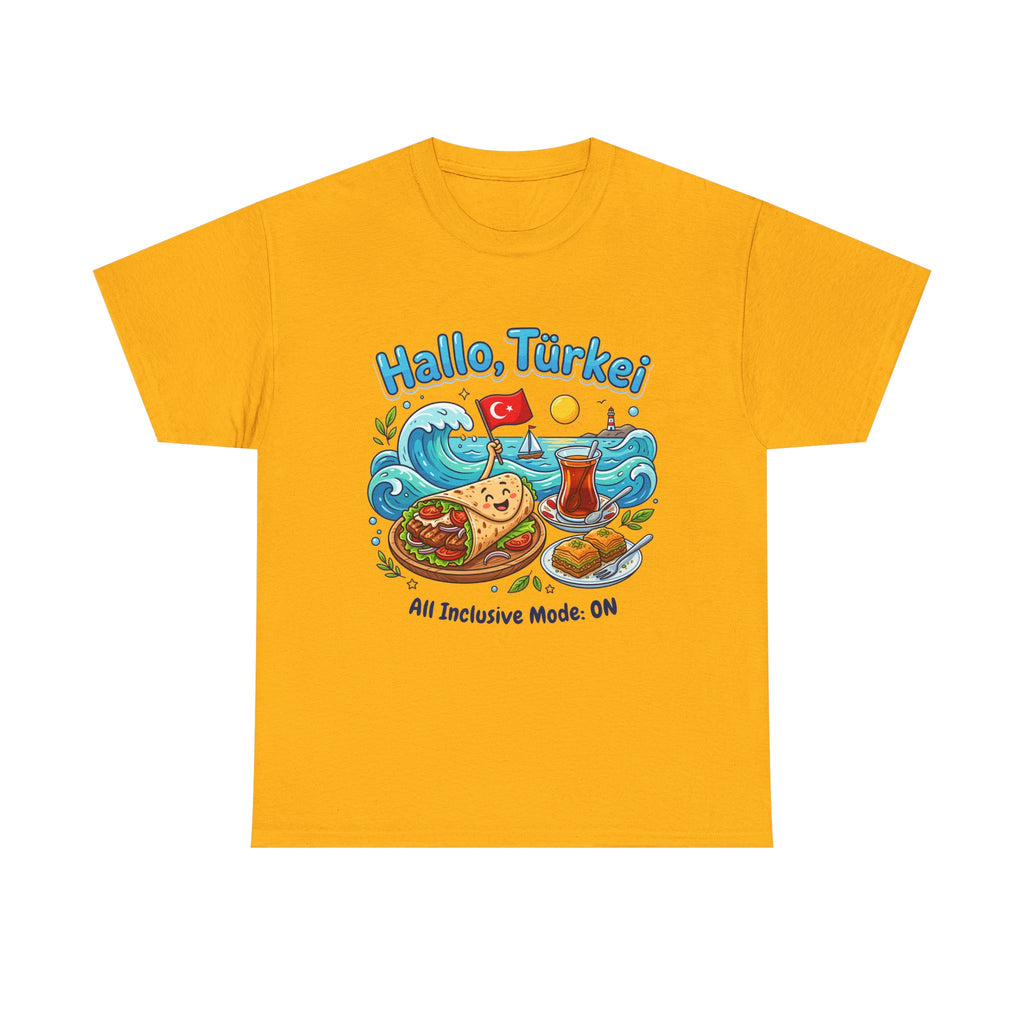 Hallo Türkiye! Turkish Food & Vacation Graphic Tee — "All Inclusive Mode: ON"