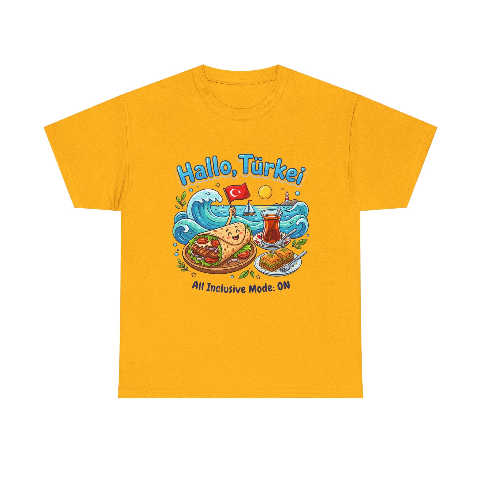 Hallo Türkiye! Turkish Food & Vacation Graphic Tee — "All Inclusive Mode: ON"