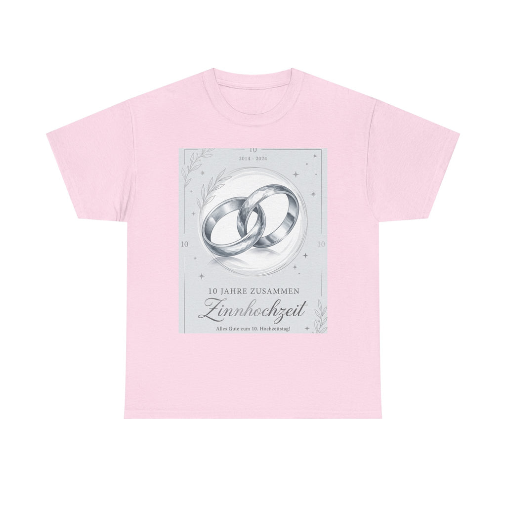 Zinnhochzeit 10 Years Anniversary T‑Shirt — Silver Rings 10 Jahre Zusammen Tee