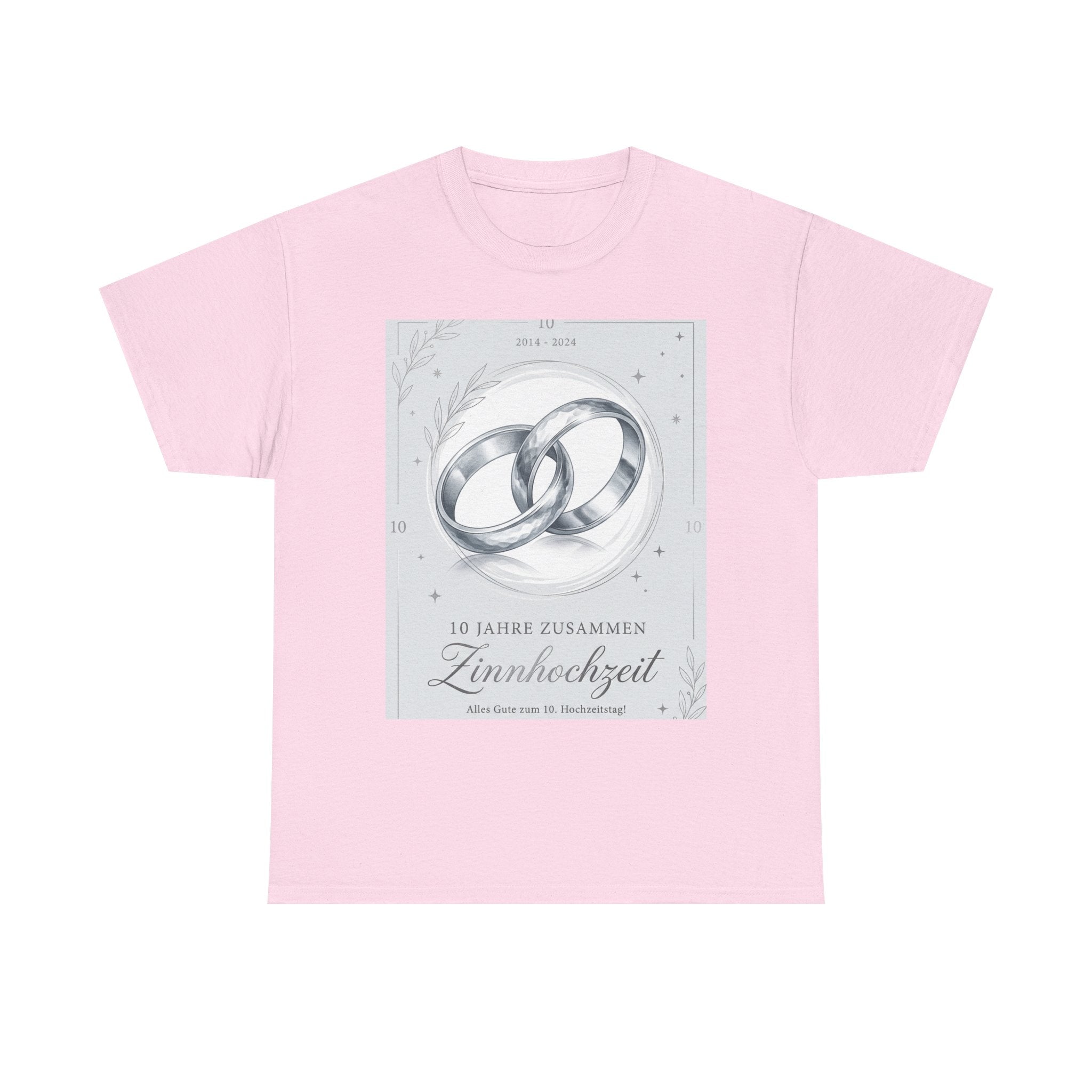 Zinnhochzeit 10 Years Anniversary T‑Shirt — Silver Rings 10 Jahre Zusammen Tee