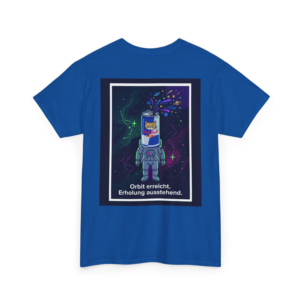 Astronaut Graphic Tee — “Orbit erreicht. Erholung ausstehend.” Neon Space Shirt