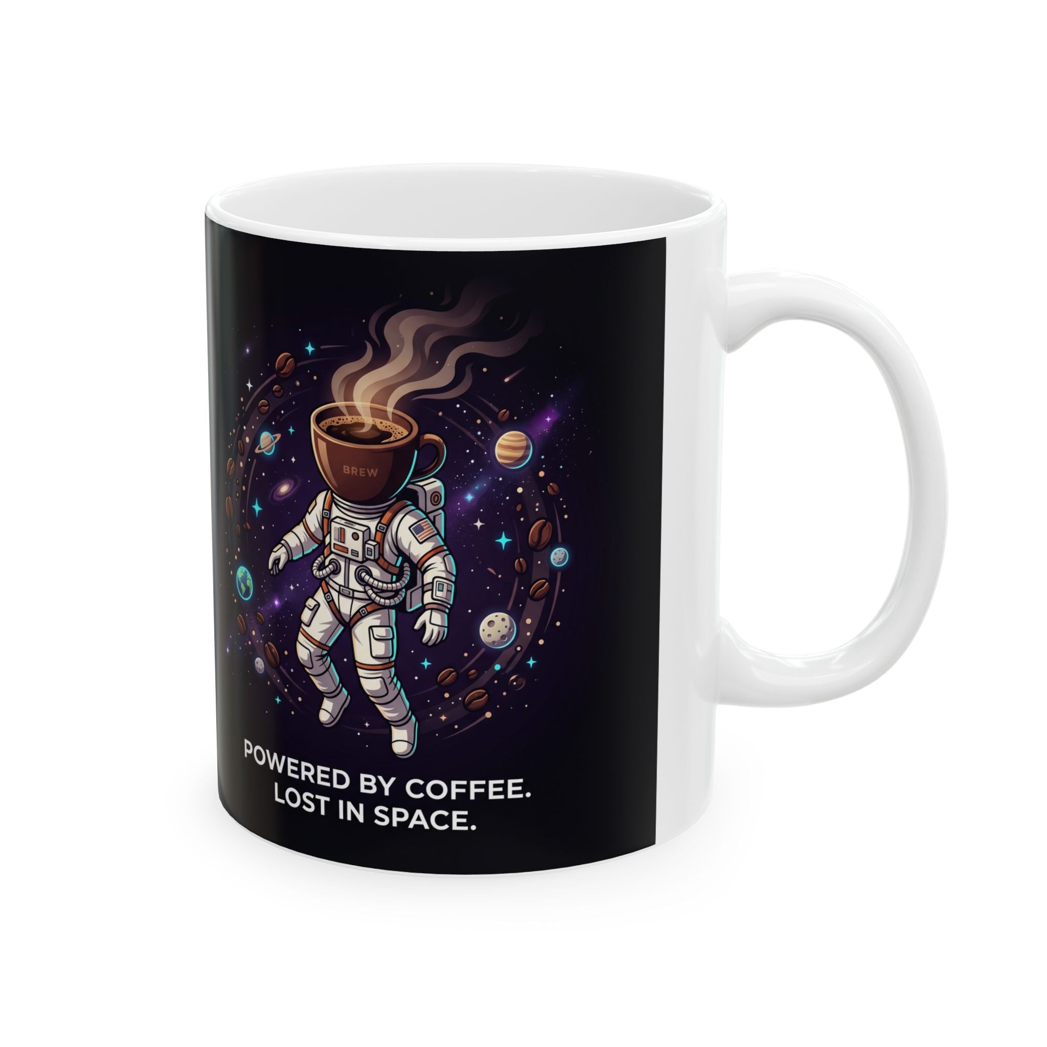 Astronaut Coffee Mug — "Powered by Coffee" Space Ceramic Mug (11oz & 15oz)
